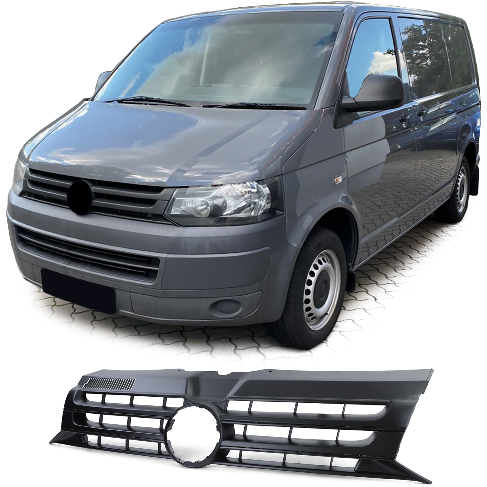 Kühlergrill Sportgrill Grill SCHWARZ MATT für VW T5 Facelift 2009-2015 (Nicht für Caravelle / Multivan) von Carparts-Online GmbH