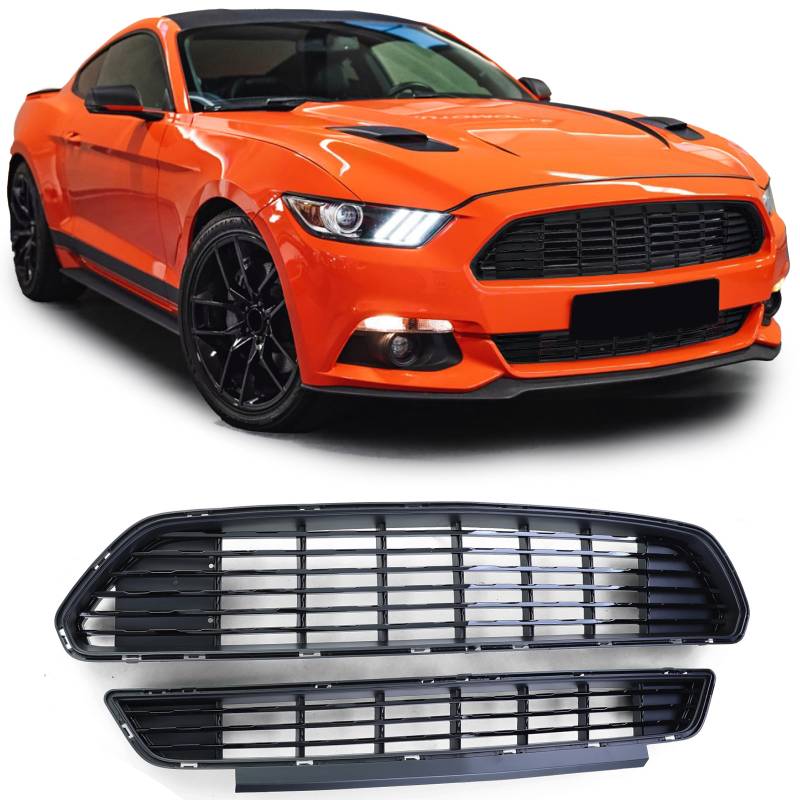 Kühlergrill Sportgrill Grill in Schwarz Glanz (unten + oben) in Schwarz Glanz für Ford Mustang 6 VI ab 2014-2017 von Tuning Fanatics