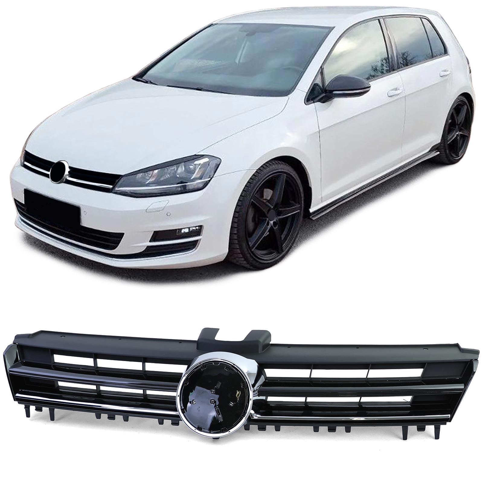 Kühlergrill Sportgrill Grill in Schwarz Glanz mit Chrom Leiste für VW Golf 7 VII ab 12-17 von Carparts-Online GmbH