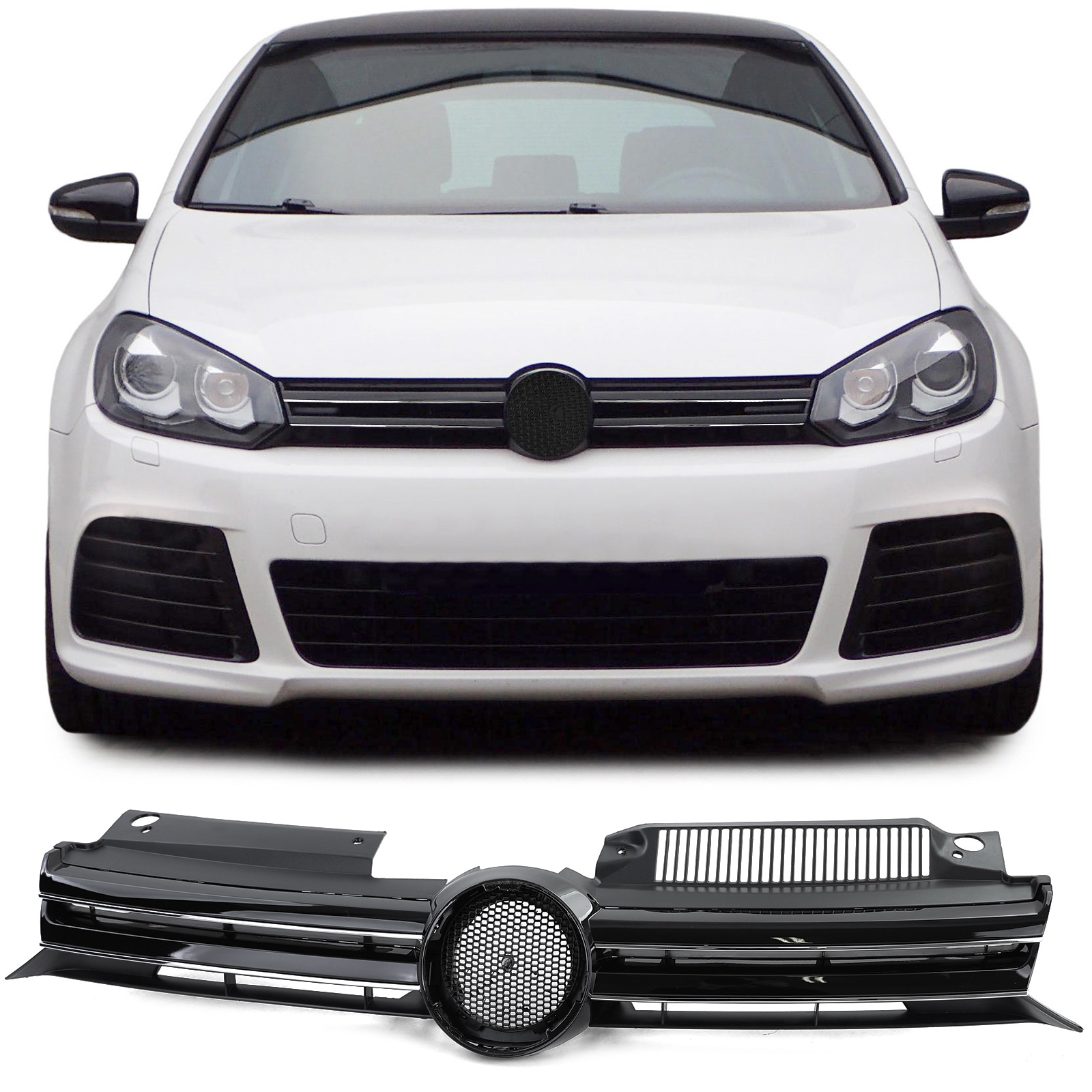 Kühlergrill Sportgrill Grill mit Chrom Leiste in Schwarz Glanz für VW Golf 6 VI auch GTI 08-13 von Carparts-Online GmbH