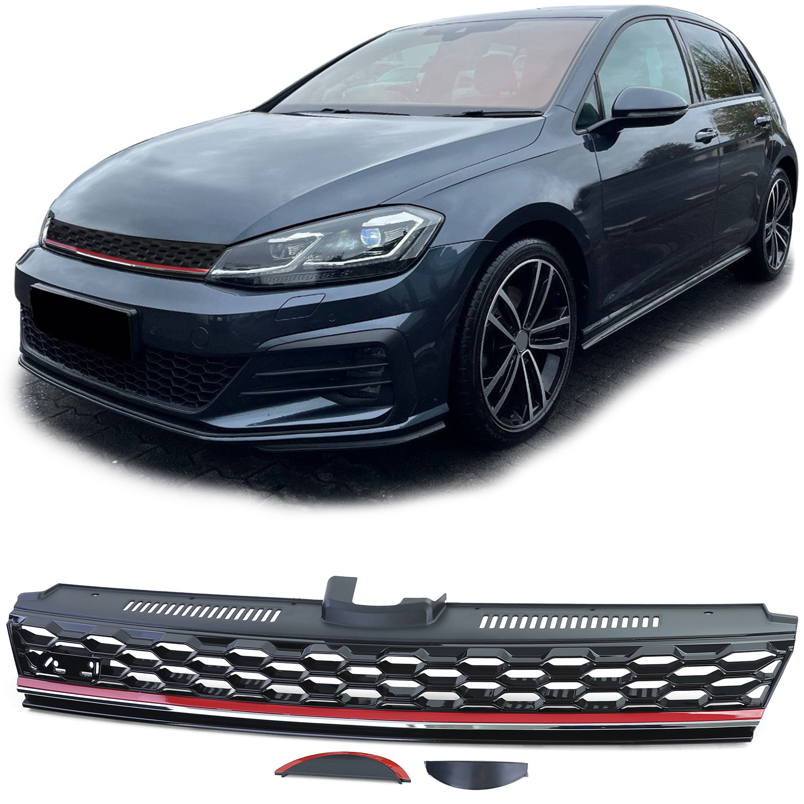 Kühlergrill Sportgrill Grill mit roter Leiste für VW Golf 7 VII ab 12-17 von Carparts-Online GmbH