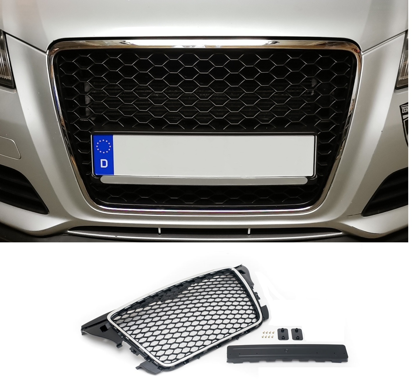 Kühlergrill Sportgrill Waben Gitter Chrom Rahmen PDC Halter für Audi A3 8P 2008- von Goingfast GmbH