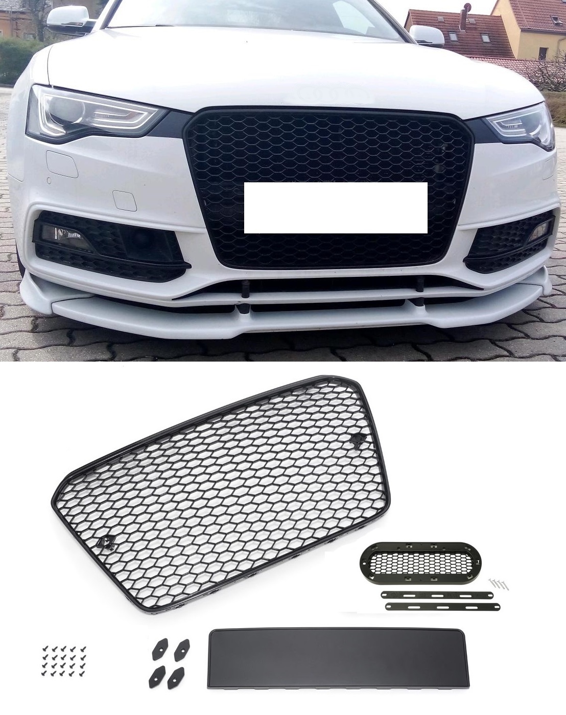 Kühlergrill Sportgrill Wabengrill Grill SCHWARZ GLANZ inklusive Emblem Halter für Audi A5 8T 2011-2016 von Goingfast GmbH