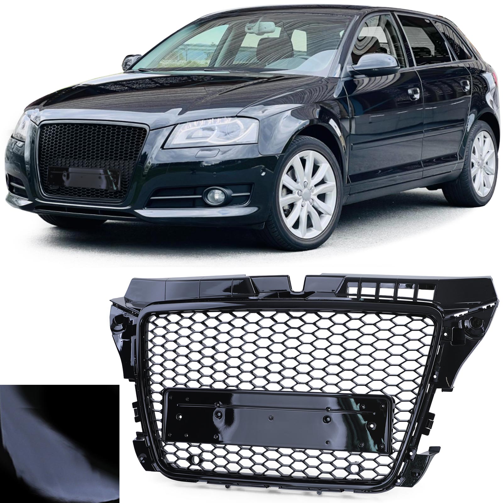 Kühlergrill Sportgrill Wabengrill Grill Schwarz Glanz für Audi A3 8P Facelift ab 2008-2013 von Tuning Fanatics