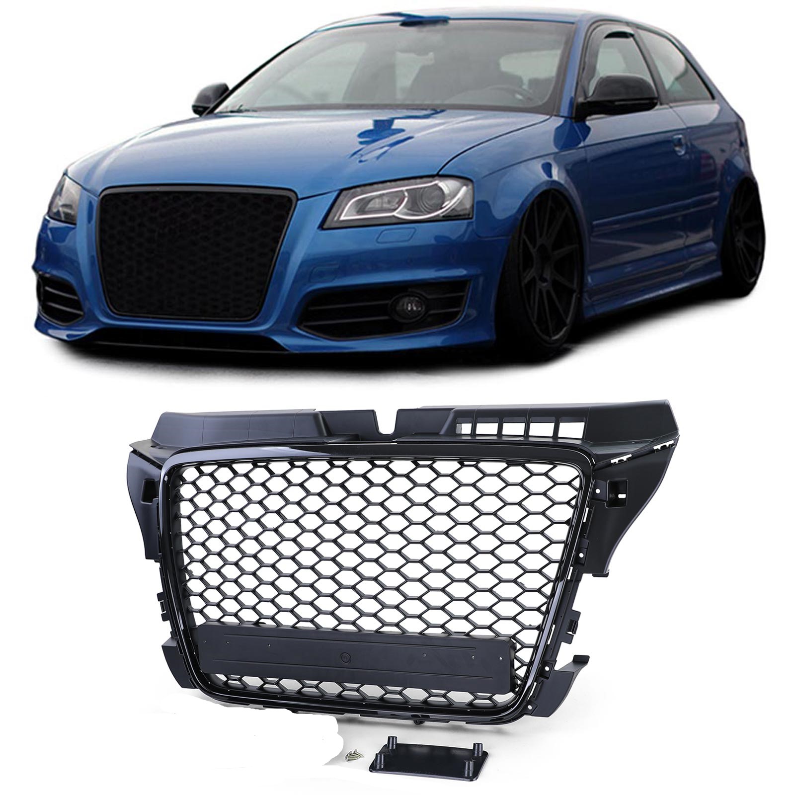 Kühlergrill Sportgrill Wabengrill Grill Schwarz Glanz für Audi A3 8P ab 2008-2012 von Carparts-Online GmbH