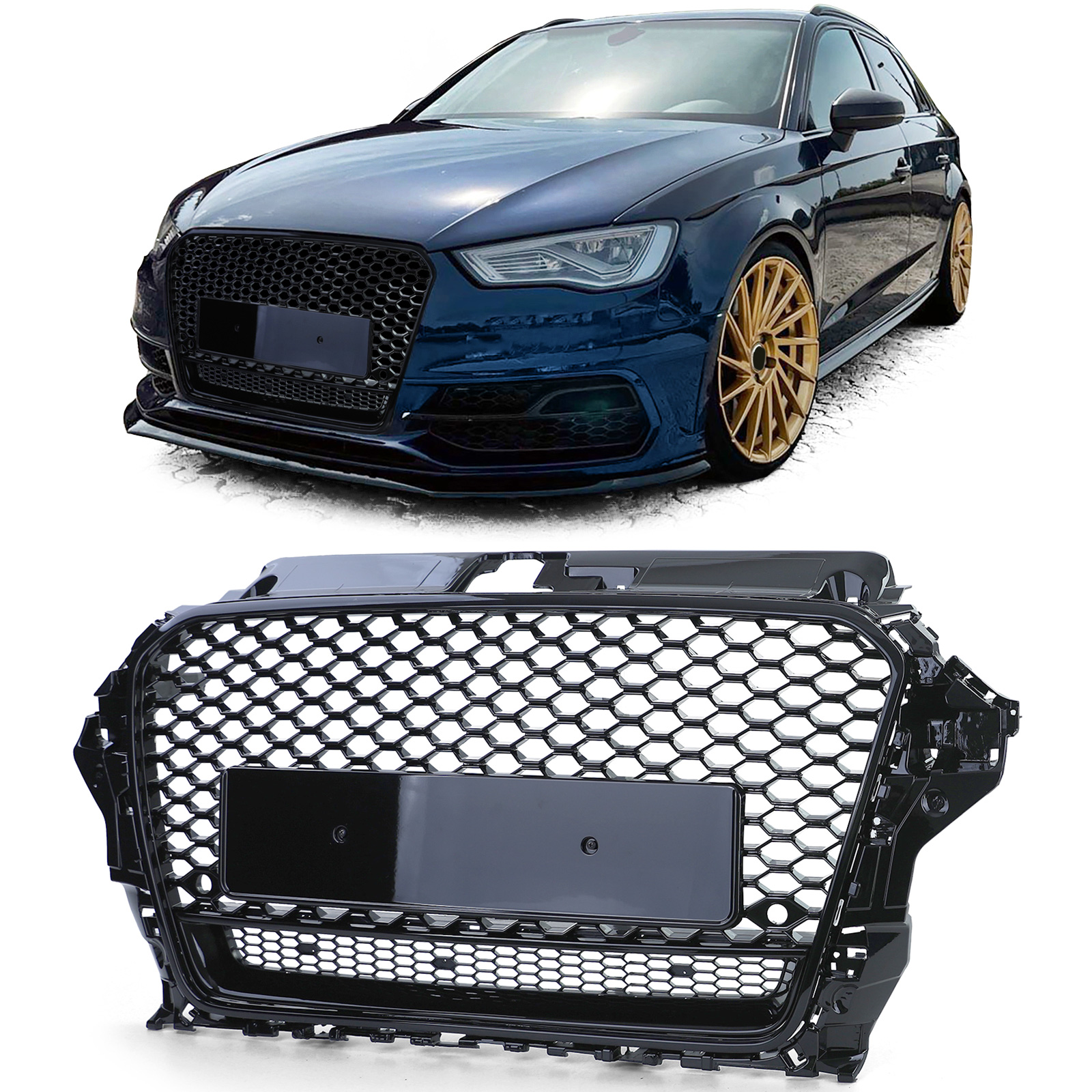 Kühlergrill Sportgrill Wabengrill Grill Schwarz Glanz für Audi A3 8V ab 2012-2016 von Carparts-Online GmbH