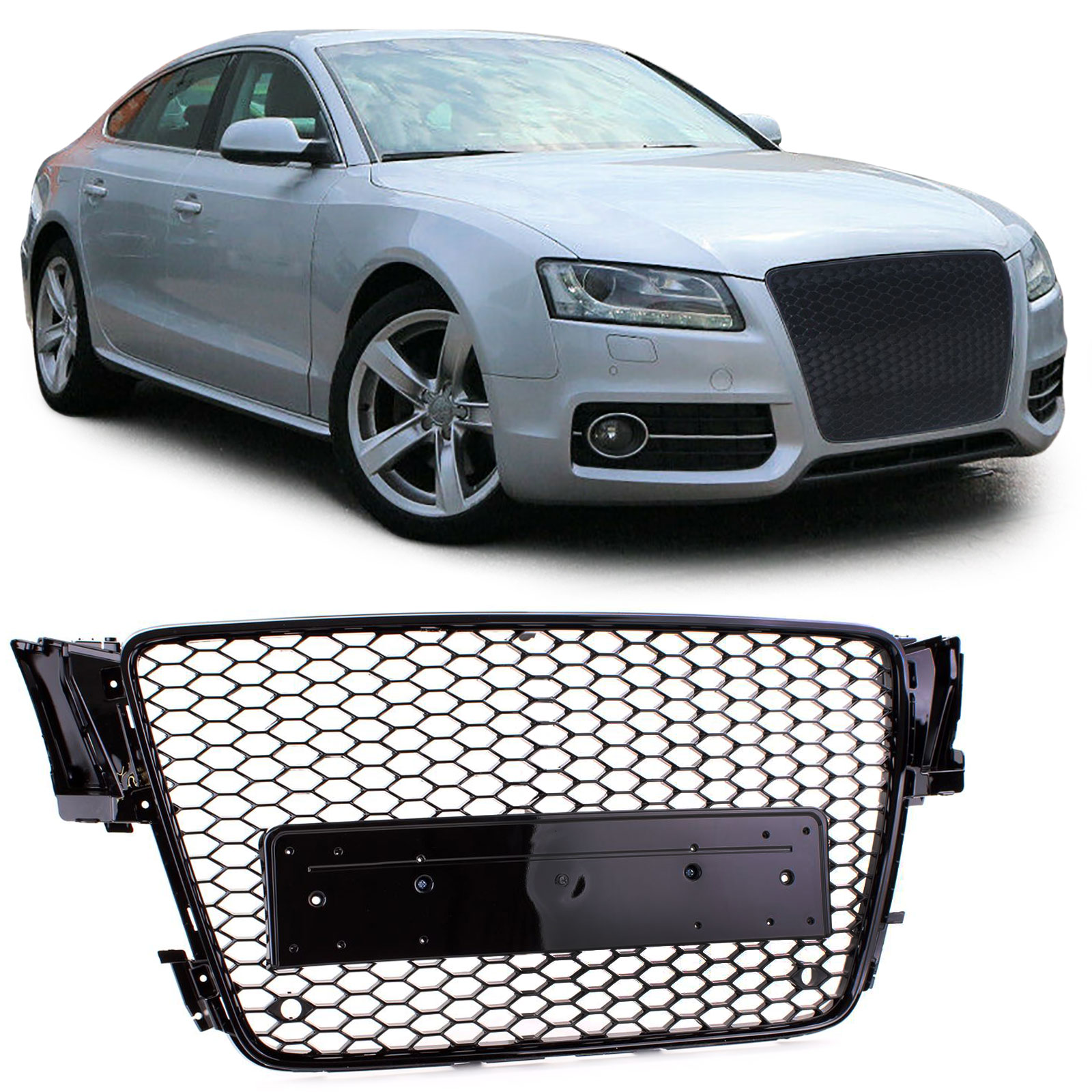 Kühlergrill Sportgrill Wabengrill Grill Schwarz Glanz für Audi A5 8T ab 2007-2011 von Carparts-Online GmbH