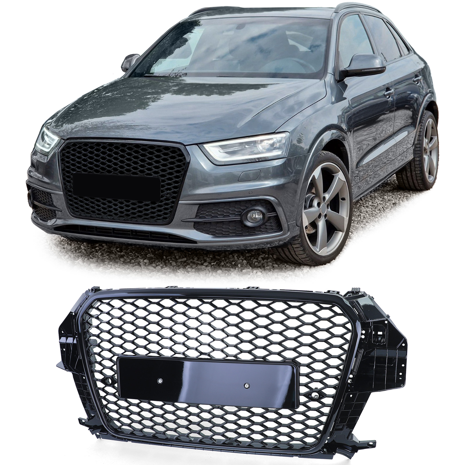 Kühlergrill Sportgrill Wabengrill Grill Schwarz Glanz für Audi Q3 8U Vorfacelift ab 2011-2015 von Carparts-Online GmbH