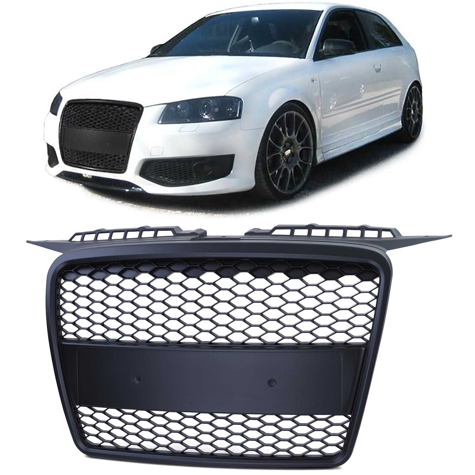 Kühlergrill Sportgrill Wabengrill Grill Schwarz Matt für Audi A3 8P ab 2005-2008 von Carparts-Online GmbH