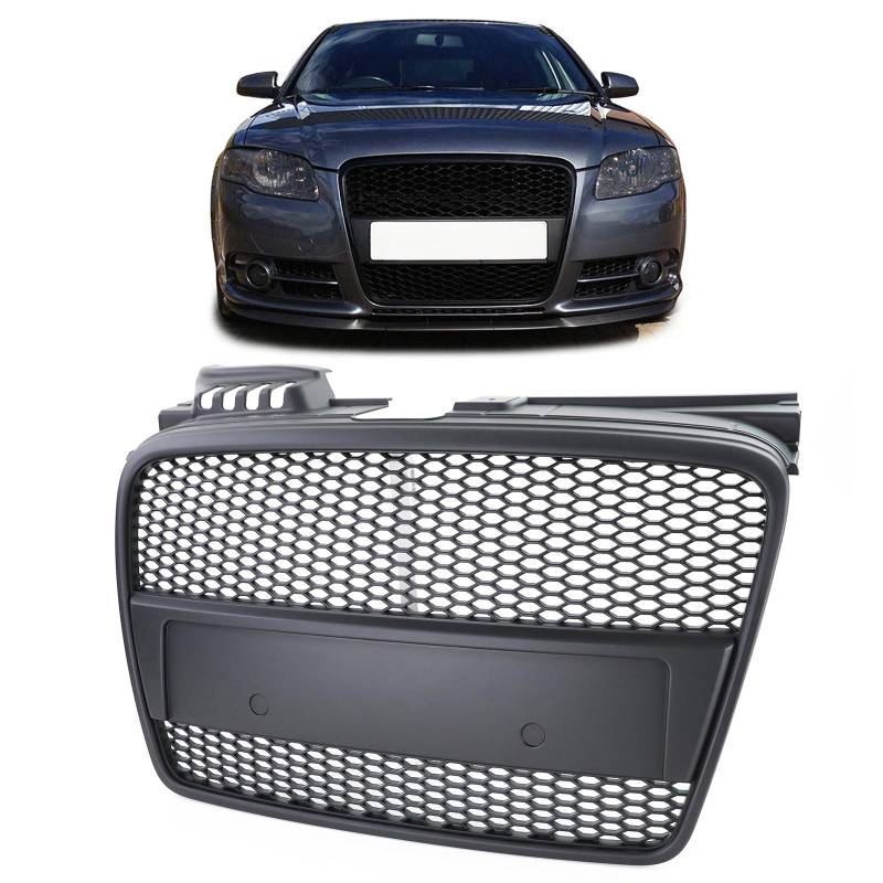 Kühlergrill Sportgrill Wabengrill Grill Schwarz Matt für Audi A4 8E B7 2004-2007 + Cabrio 8H von Carparts-Online GmbH