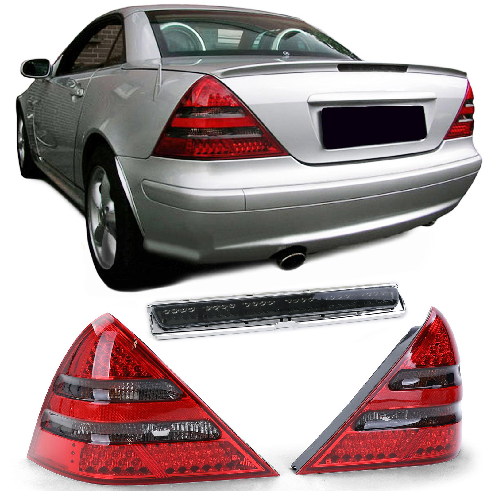 LED Rückleuchten Heckleuchten in Rot Schwarz + LED Bremsleuchte für Mercedes SLK R170 ab 1996-2004 von Carparts-Online GmbH