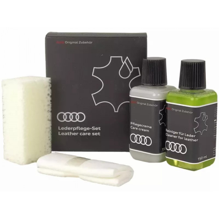 Original Audi Leder Pflege Set 4-teilig Reiniger Pflegecreme Schwamm Vliestuch von Volkswagen AG