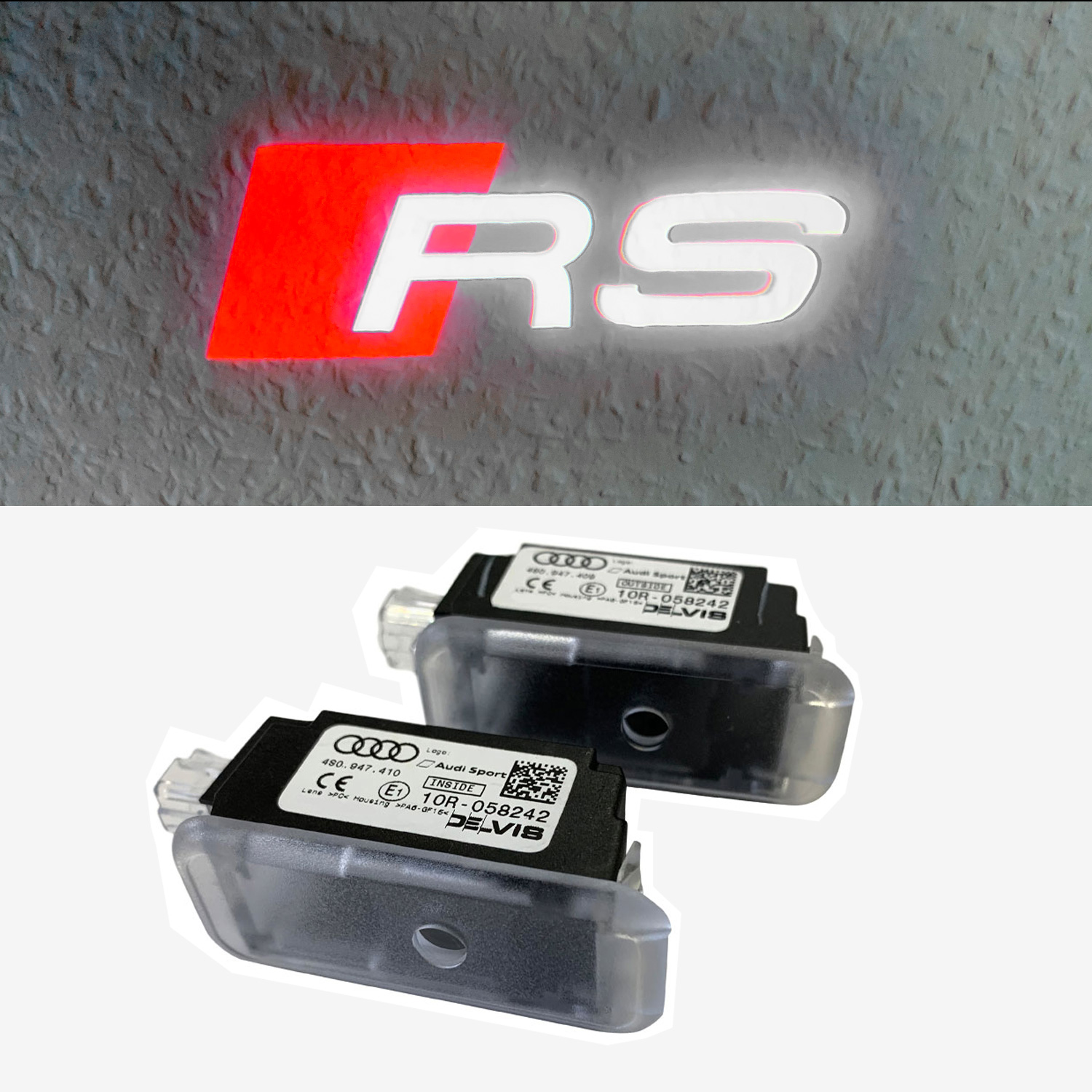 Original Audi RS LED Einstiegsbeleuchtung Logo Türe Projektor SET Links + Rechts 4S0947409G + 4S0947410G für Audi R8 4S / TT 8S / A3 8V von Volkswagen AG