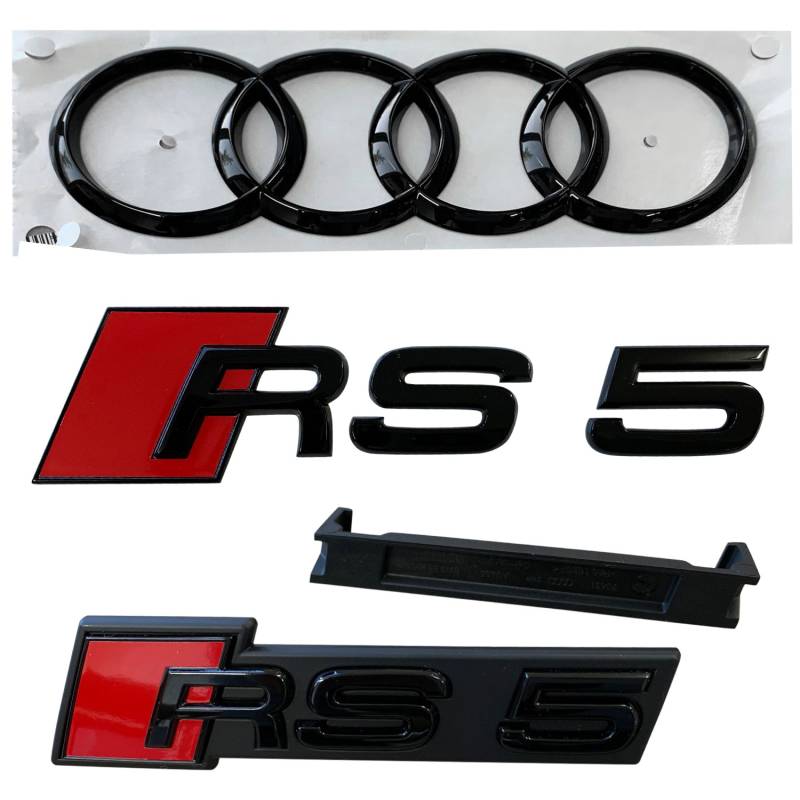 Original Audi RS5 Black Edition PAKET Schwarz Emblem Kühlergrill + Heck + Ringe von Tuning Fanatics