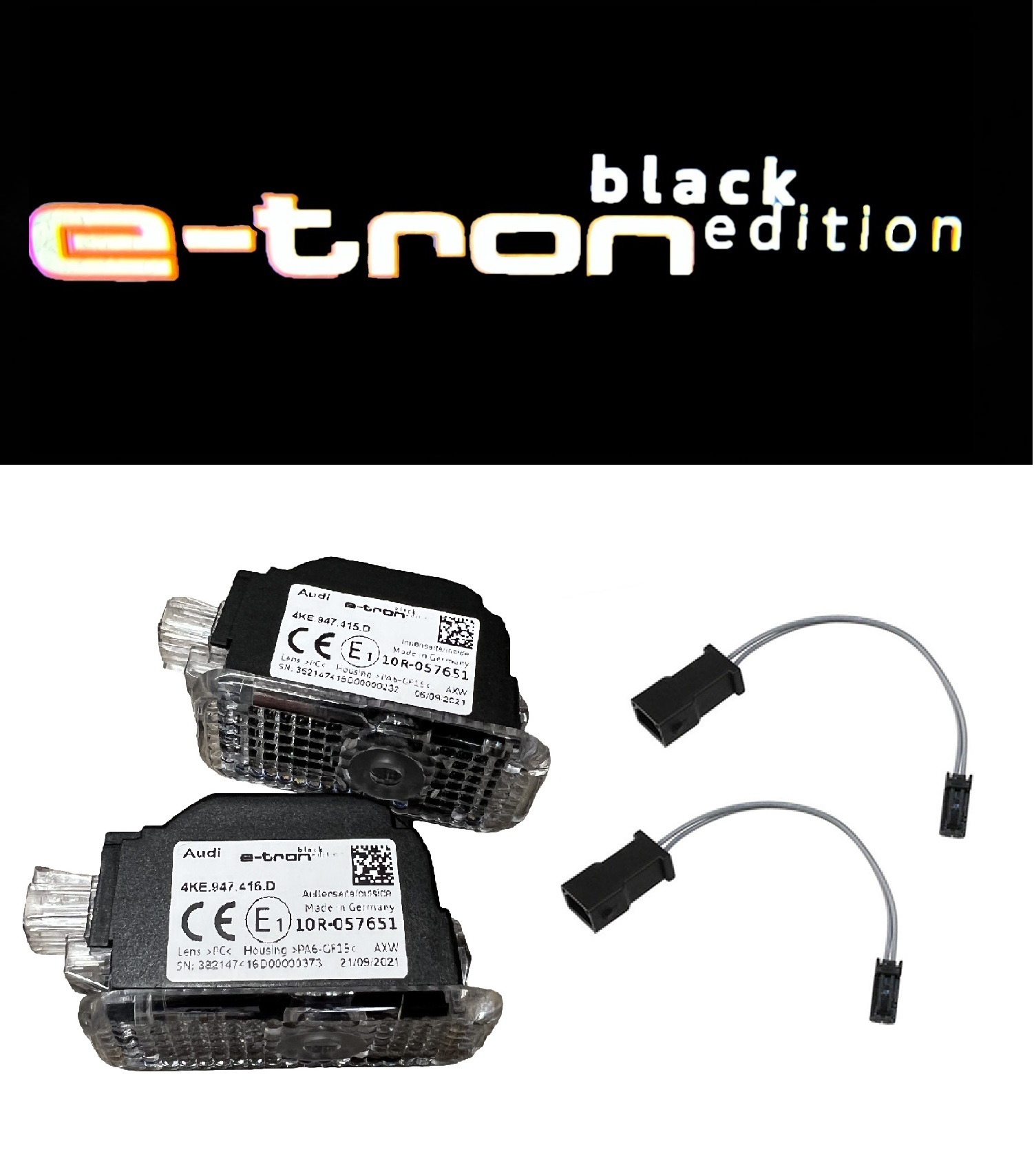 Original Audi "e-tron black edition" LED Einstiegsbeleuchtung Logo Türe Projektor SET Links + Rechts inklusive Adapter SET 4KE947415D + 4KE947416D für Audi von Volkswagen AG