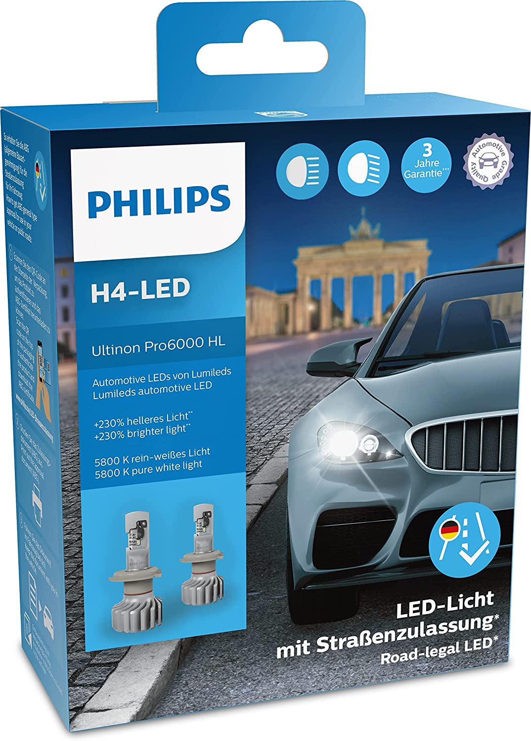 Original Philips Ultinon Pro6000 H4 LED LED mit Straßenzulassung 12V +230% Birne Lampe von JOM Car Parts & Car Hifi GmbH