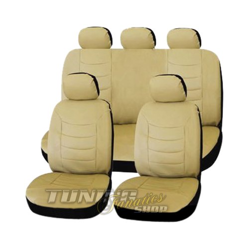 Premium Kunstleder Sitzbezug Auto Sitzbezüge Bezug Beige Universal Universell für viele Fahrzeuge von Tuning Fanatics