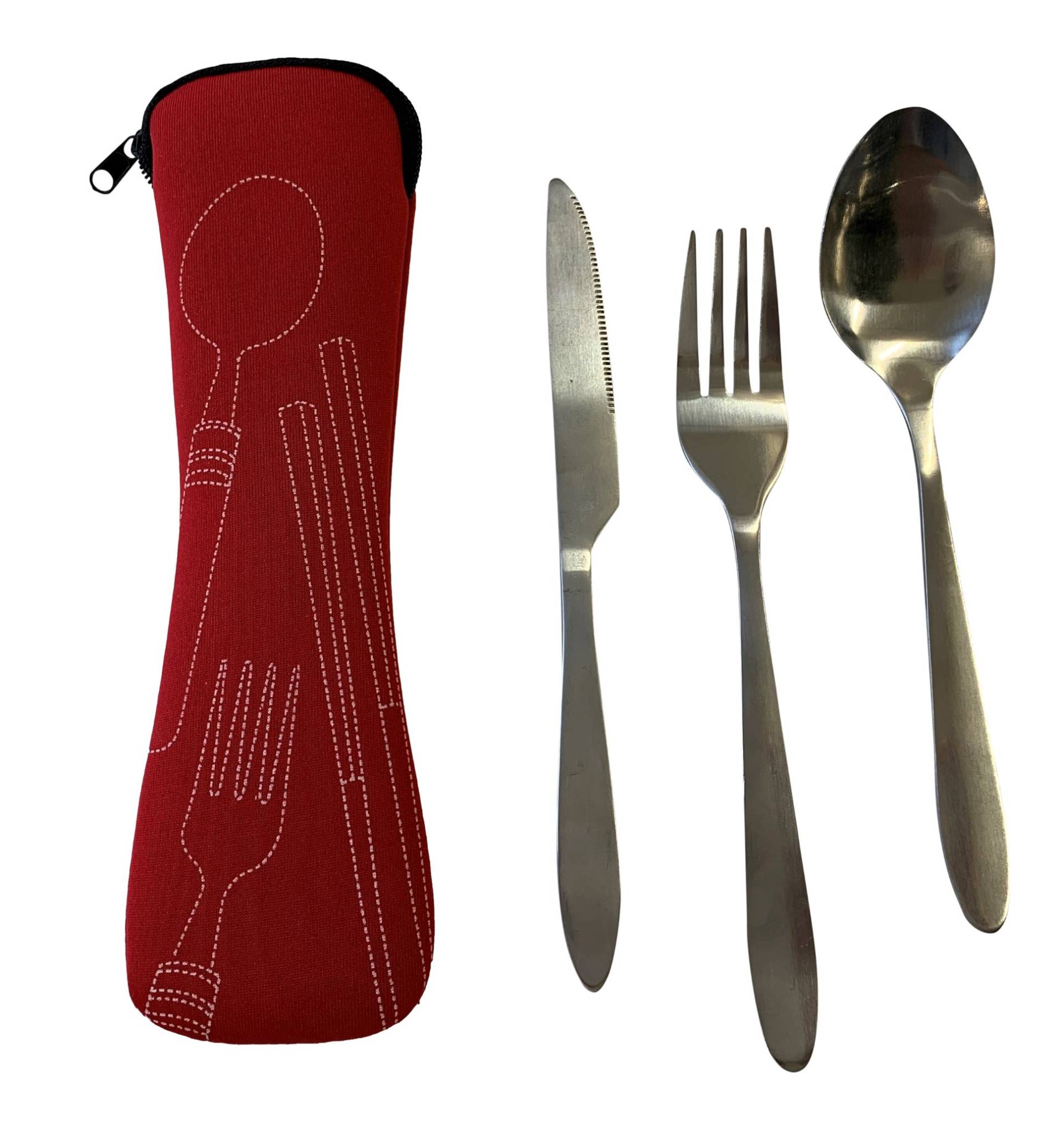 Reise Camping Besteck SET Messer Esslöffel Gabel Travel Outdoor Tasche in Rot von Simply NetTrade GmbH