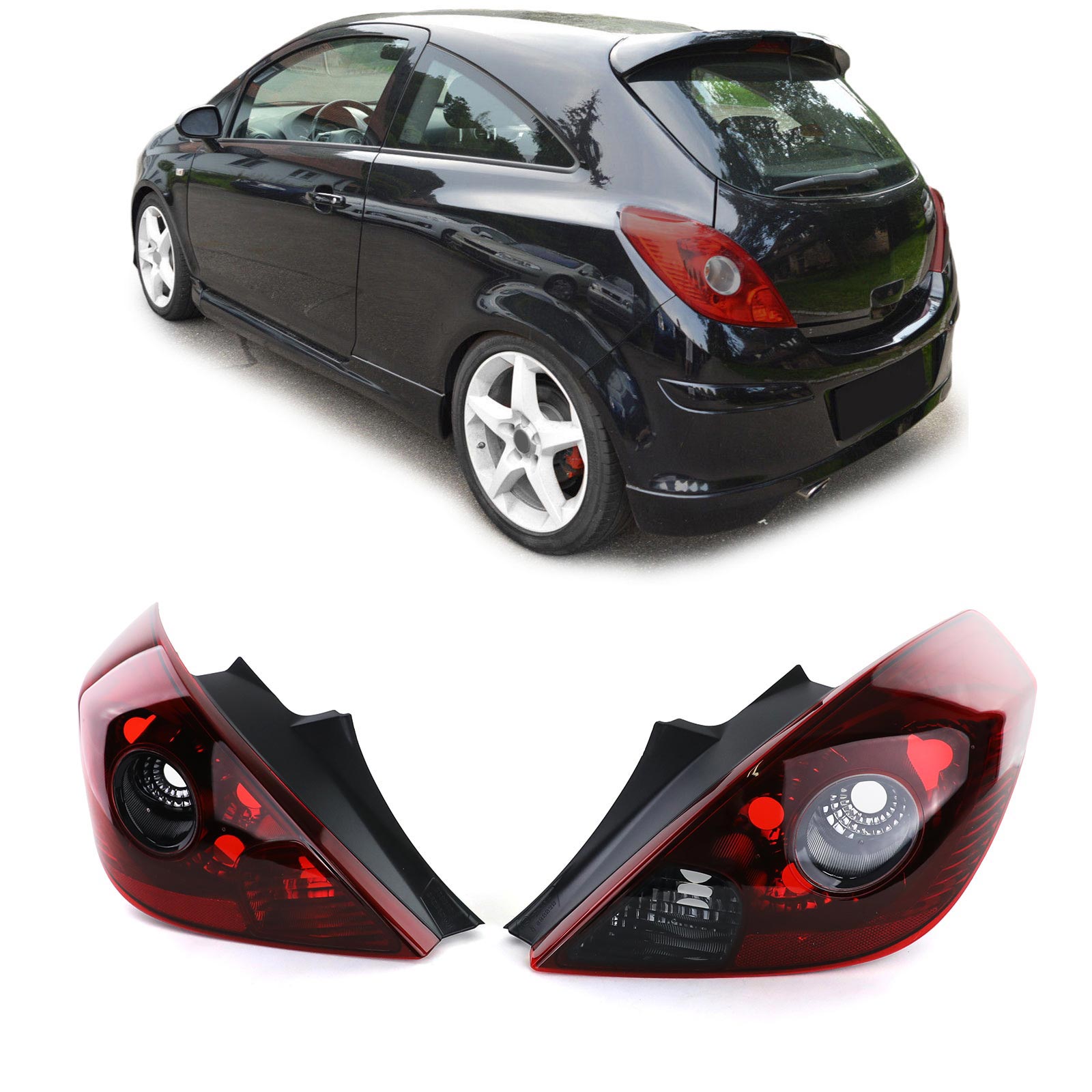 Rückleuchten Heckleuchten Rot Schwarz (OPC Optik) für Opel Corsa D 3-Türer ab 2006- von Carparts-Online GmbH