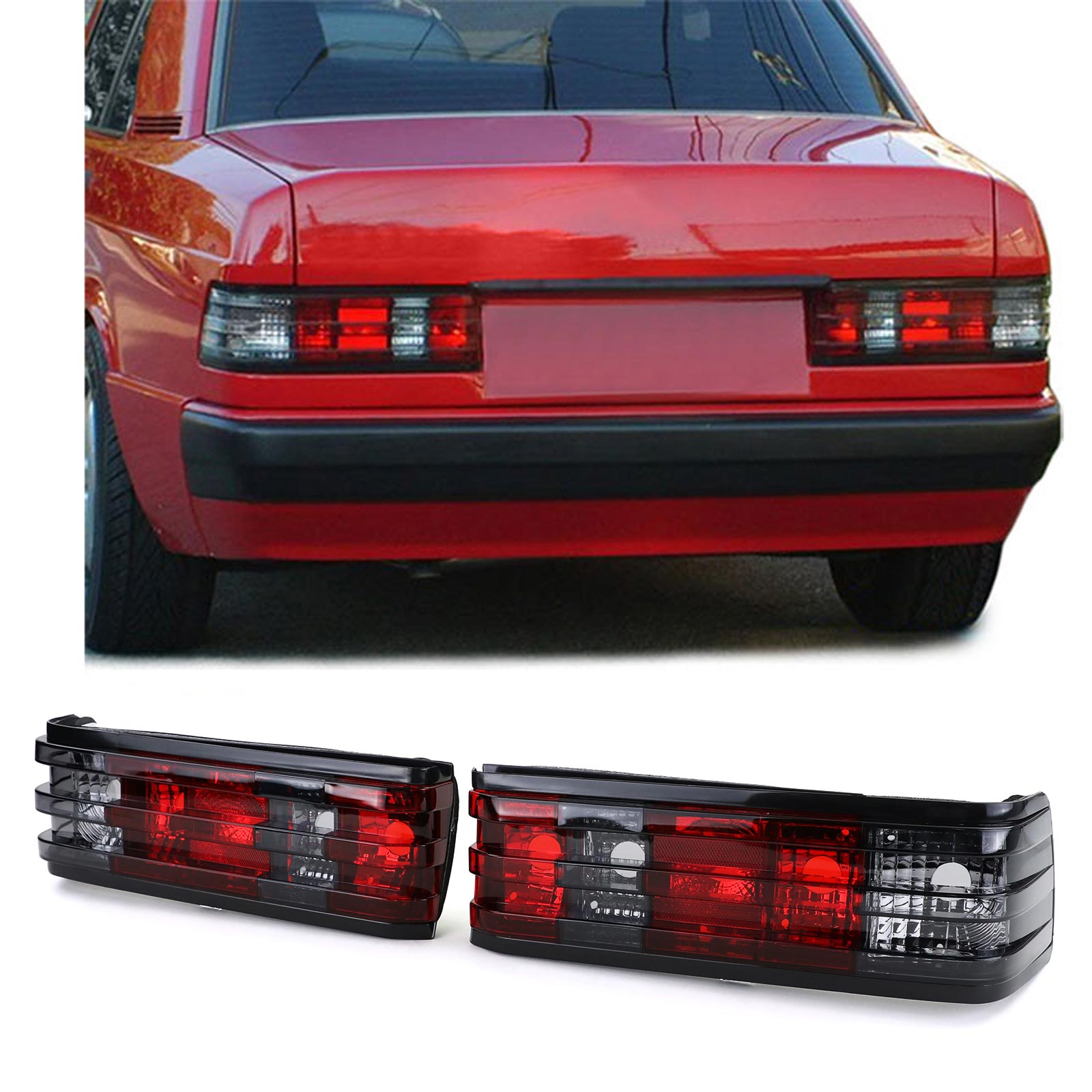 Rückleuchten Heckleuchten Rot Schwarz für Mercedes 190 W201 ab 1982-1993 von Tuning Fanatics