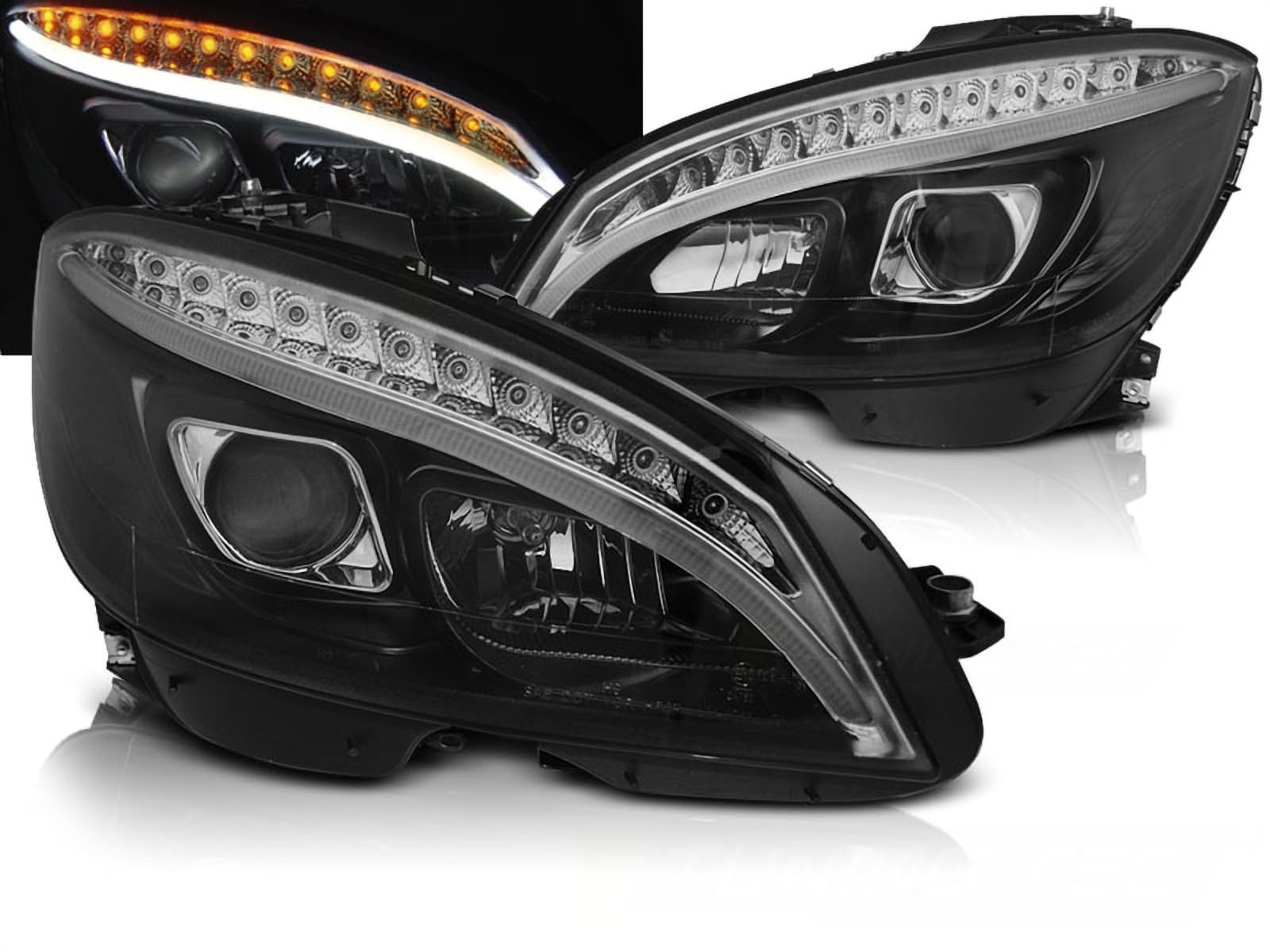 LED Light Tube Scheinwerfer in schwarz für Mercedes W204 C Klasse 2007-2010 von Tuning-Tec