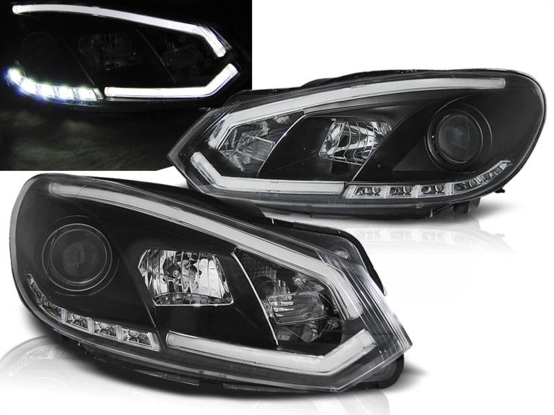 Tuning-Tec LED Light Tube Tagfahrlicht Scheinwerfer in schwarz für VW Golf 6 VI 2008-2012 von Tuning-Tec