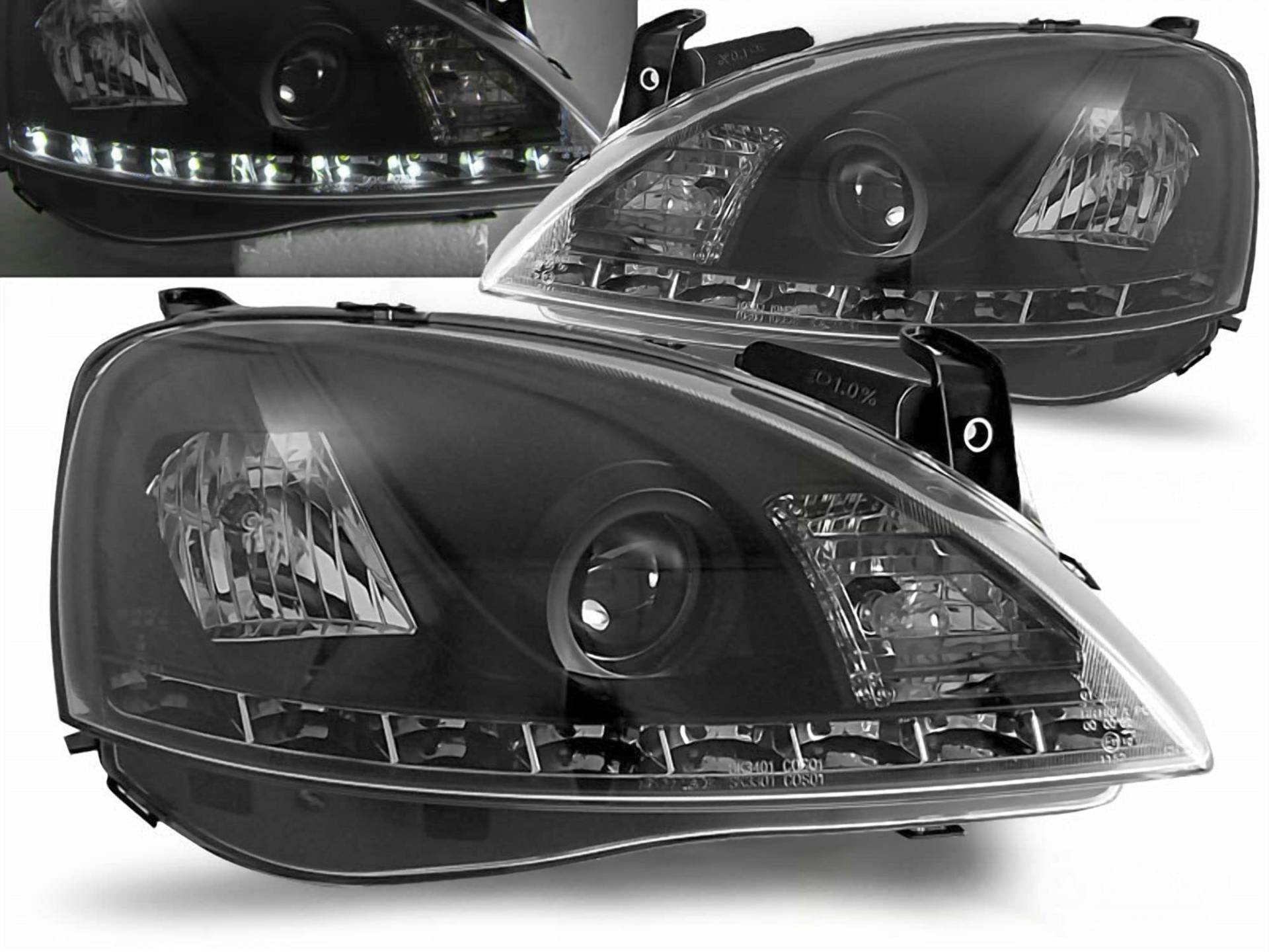 Tuning-Tec Led Scheinwerfer Set für Opel Corsa C 2000 bis 2006 schwarz von Tuning-Tec