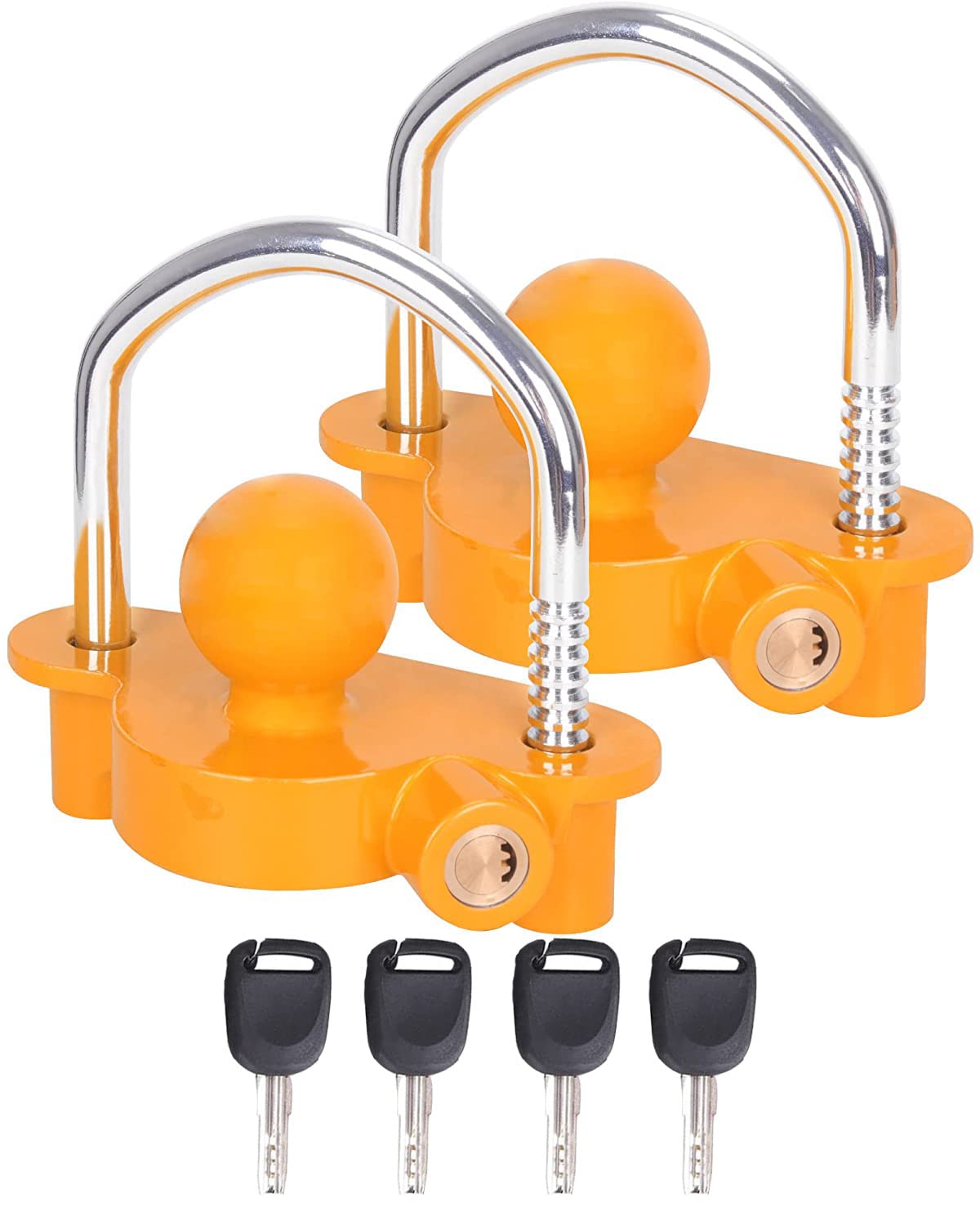 Turnart Anhängerschloss, Premium-Diebstahlsicherung, für 50mm, 2", 1-7/8" Und 2-5/16" Koppler, 2 Schlüsseln (Yellow-2 Pack (4 Alike Keys)) von Turnart