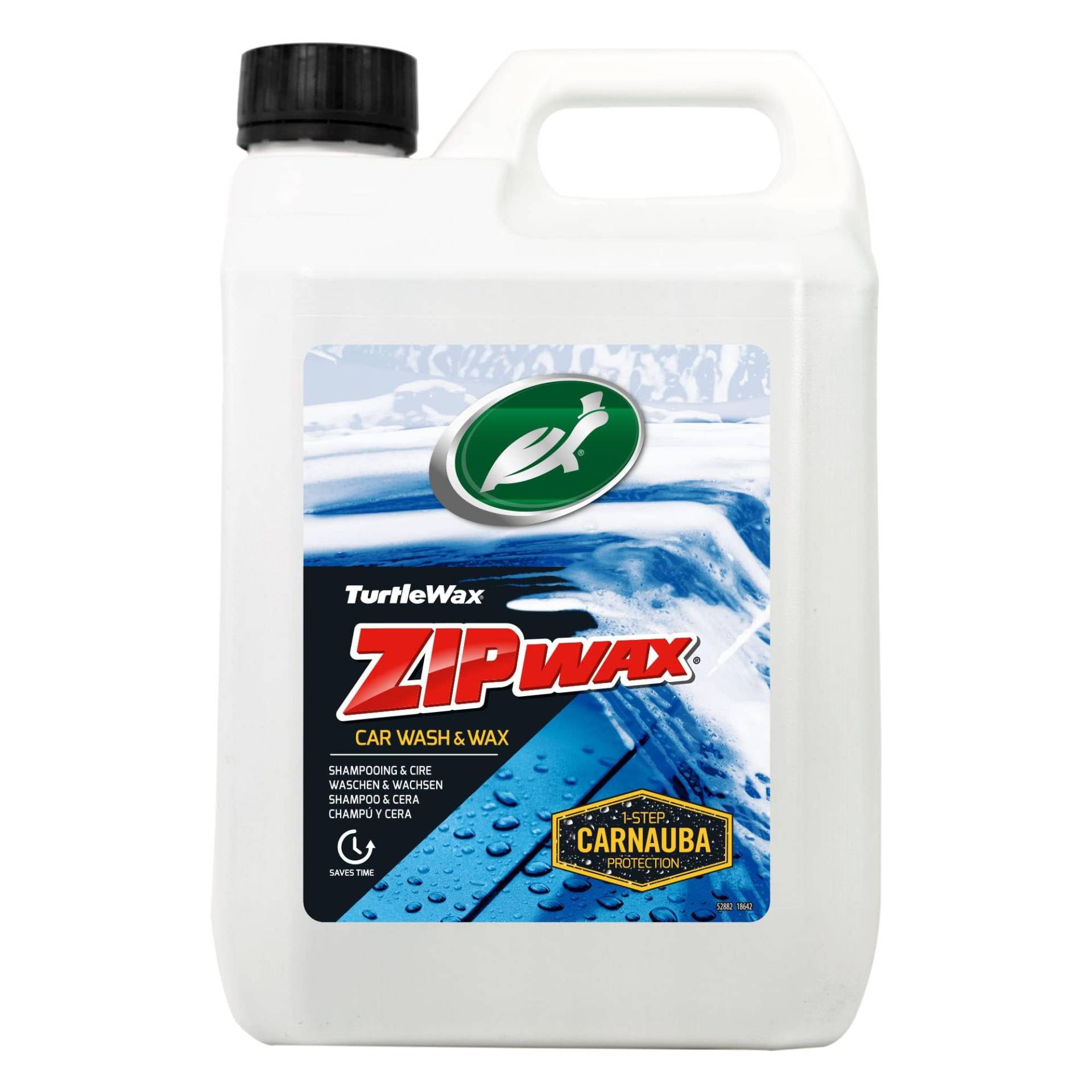 Turtle Wax Zip Wax Car Shampoo 2,5L - Löst harte Flecken und Böden mit streifenfreier Spülung - Dual Action konzentriertes Autowaschanlagen & Carnuba -Auto -Wachs - einfach zu bedienen, waschen, abspülen und trocknen für einen Ausstellungsraum Glanz von Turtle Wax