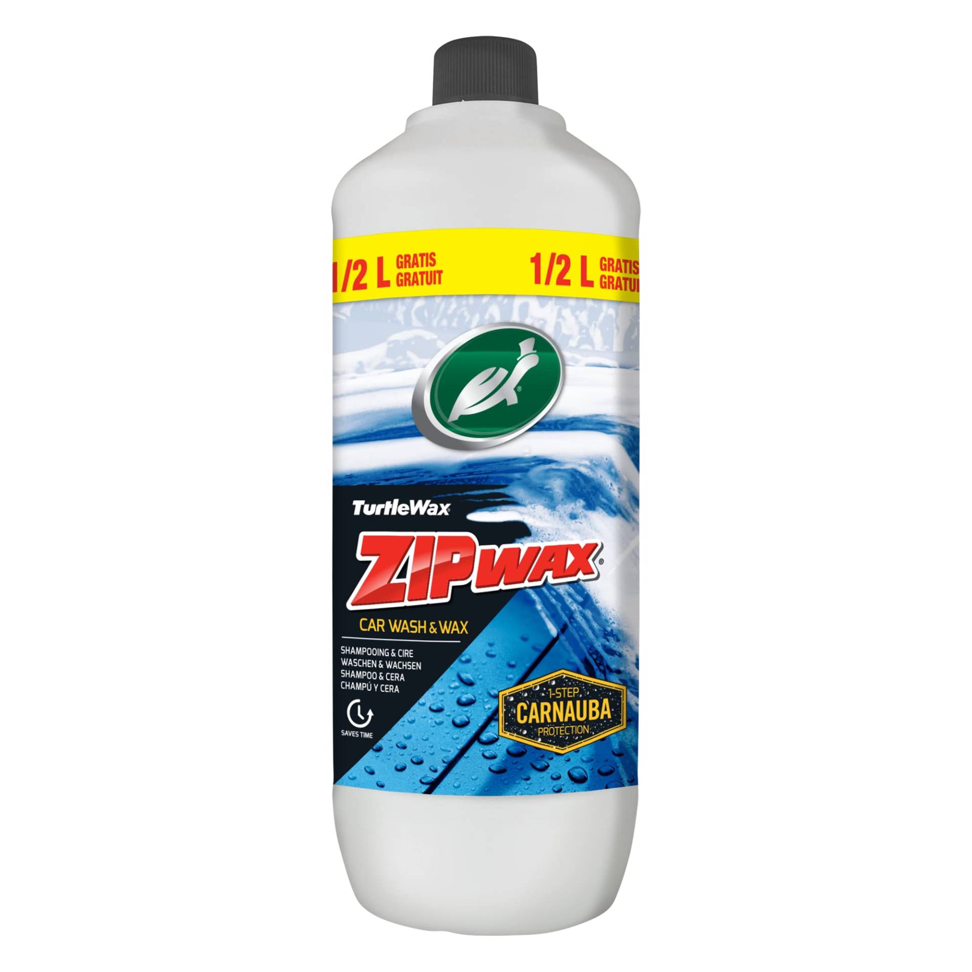 Turtle Wax Zip Wax Auto Shampoo 1L +50% - löst harte Flecken und Böden mit freier Streifen - Dual -Action -Autowasch- und Carnaba -Autowachs - einfach zu bedienen, waschen, abspülen und trocknen von Turtle Wax