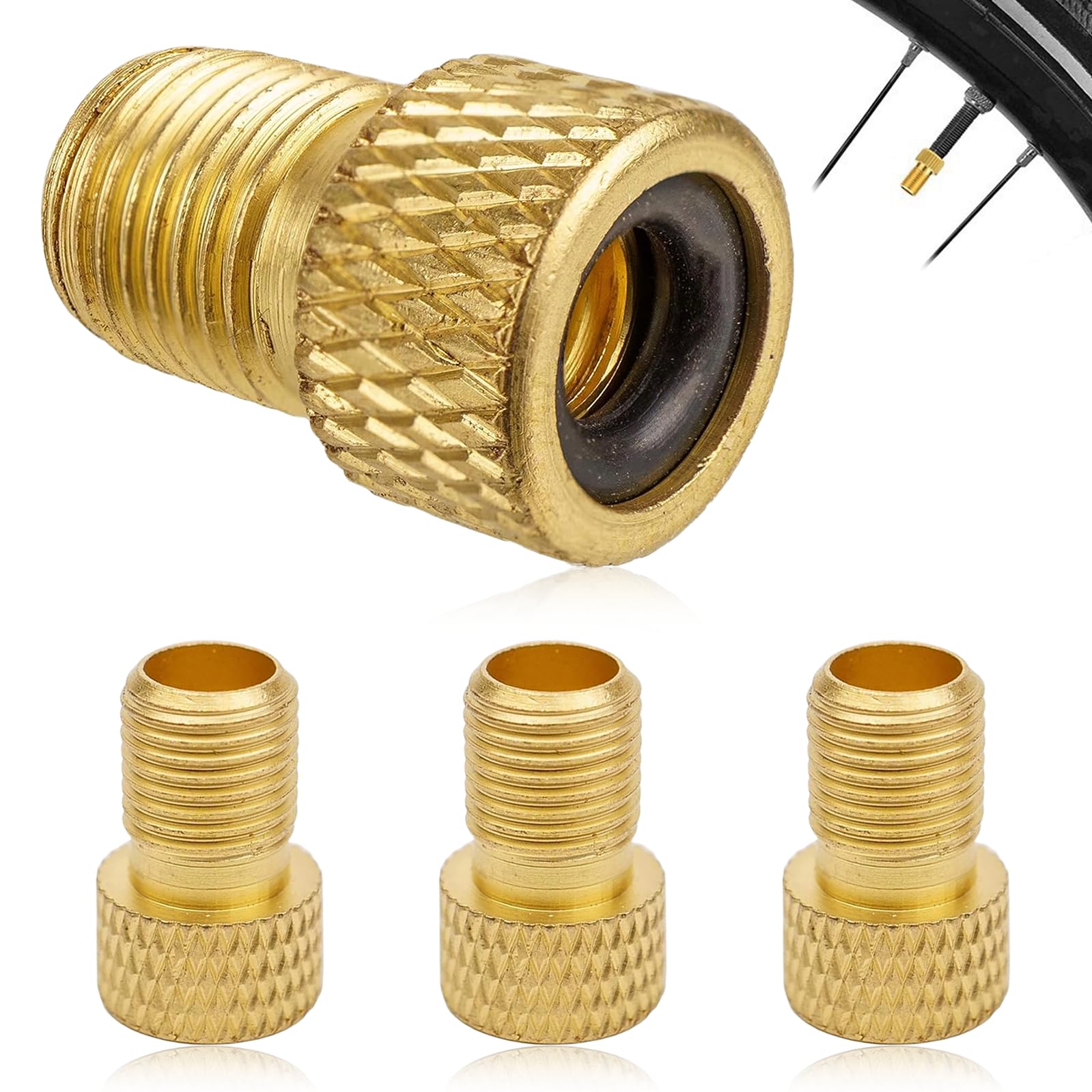 4 Stück Fahrrad Ventiladapter Ventil Adapter, DV + SV auf AV-Ventil,Fahrrad Ventil Adapter Radventil, Presta auf Schrader Adapter(Golden) von TuseRxln