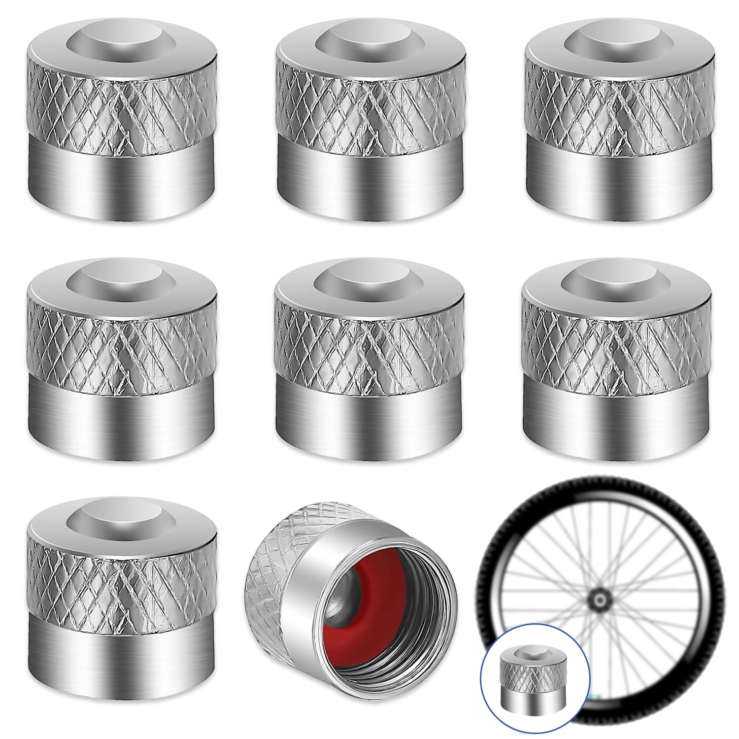 8 Stück Ventilkappen Autoventil Metallkappen，Metallhaube mit Gummiring für Autos, Motorräder und Motorroller. von TuseRxln