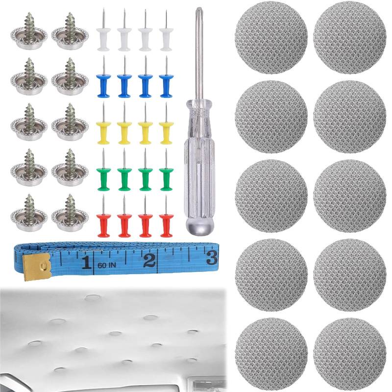 Autodach-Reparatur-Set, 65-teilig, Reparaturknöpfe, Autodach-Reparaturset, Auto-Dachschnalle mit 65 Positionierungsstiften, 1 Schraubendreher, 1 Maßband für Autodach von TuseRxln