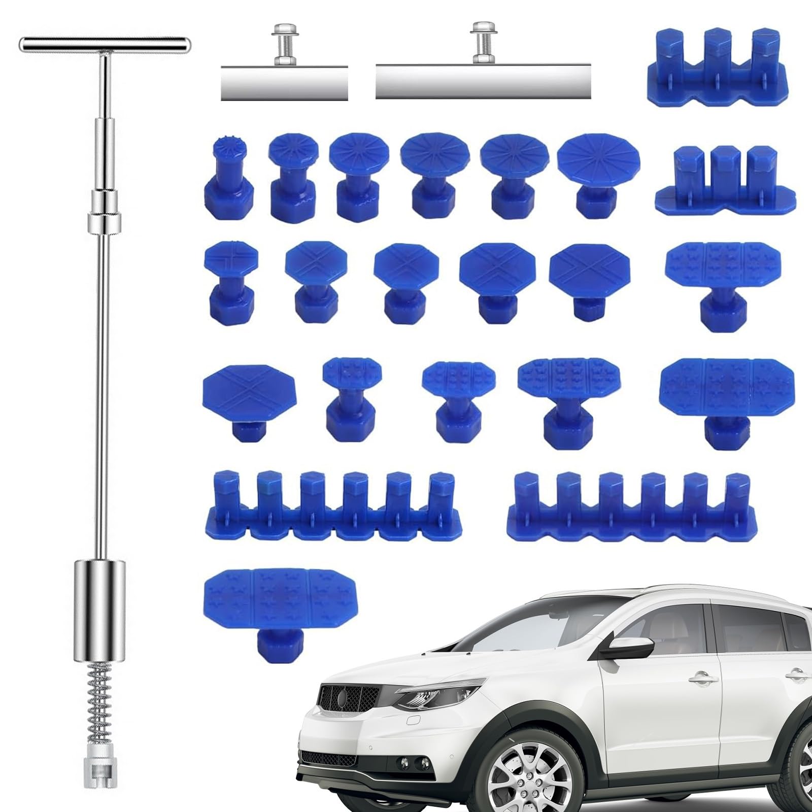 Tutamaz Auto Dellen Ausbeulwerkzeug Set, 24 Stück Beulen Reparaturset Auto, Ausbeulwerkzeug Lackfreies Paintless KFZ Dent Removal T Bar Puller Kit für Schäden durch Große Kleine Dellen,Hagelschäden von Tutamaz