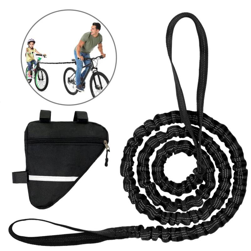 Abschleppseil Fahrrad Kinder Tow Rope mit Fahrrad Rahmentasche Elastisch Fahrrad Abschleppgurt Fahrrad Bungee Abschleppseil, Eltern Kind Zugseil Abschleppseil Schwarz Bike Traktionsseil von Tuxuzal