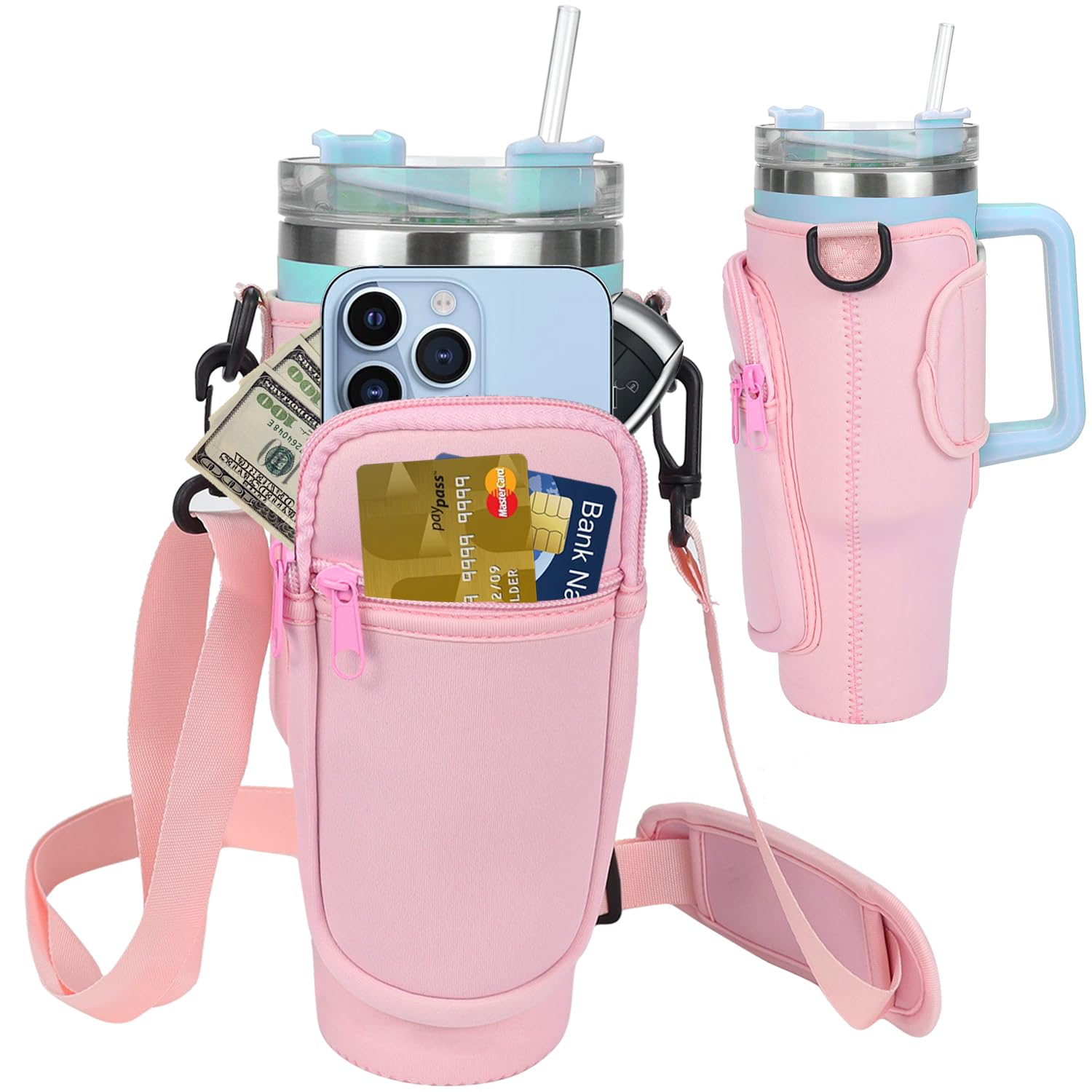 Tyafzzn Tragetasche für Cup 40oz, Wasserflaschenhalter Tasche, Tragetasche für Wasserflaschen mit Handyfach, Verstellbarer Schultergurt - Stanley Cup Zubehör von Tyafzzn