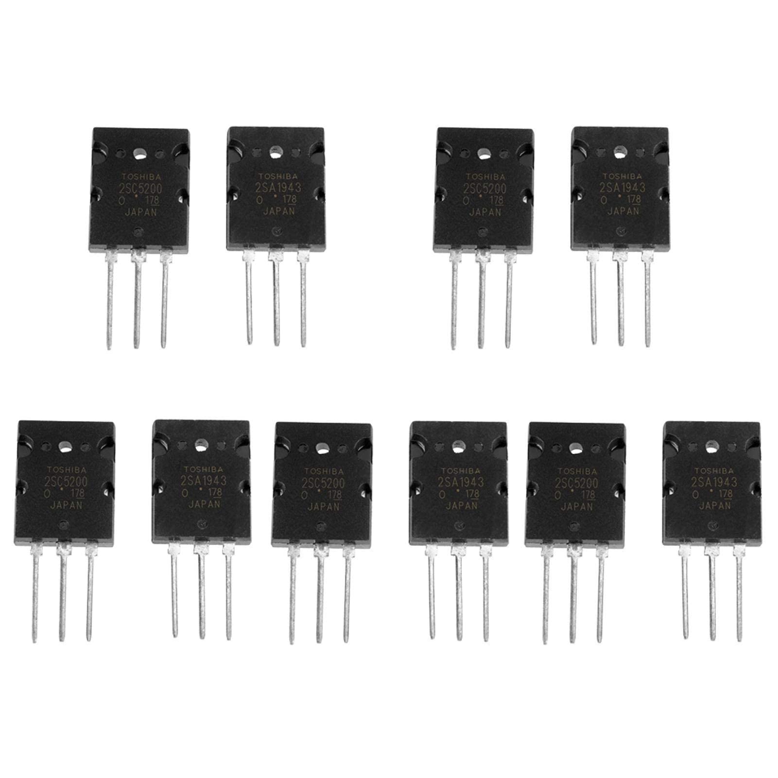 5 Paar MOSFET-Transistoren, BJT Transistor Transistoren Assortment Kit Leistungsverstärker Transistor, 2SA1943 2SC5200 High Power Matched Audio Transistor von Tyenaza