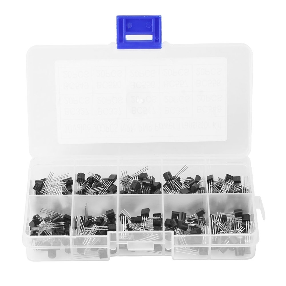 BC Transistors, 200 Stücke TO-92 Silizium NPN PNP Leistungstransistor Sortiment Kit Set (Bc327 Bc337 Bc517 Bc547 Bc548 Bc549 Bc550 Bc556 Bc557 Bc558) Mit Kunststoff Aufbewahrungsbox von Tyenaza