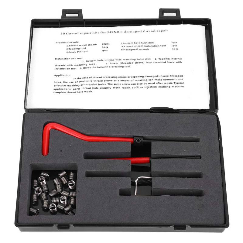 Tyenaza 30pcs Gewinde Reparaturkit Edelstahl Twisted Bohrschlüssel TIPP -Insertion Tool M5x0.8 von Tyenaza