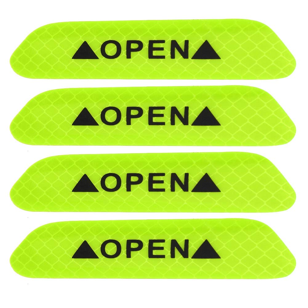 Tyenaza 4Pcs Car Door Open Reflective Stickers, Self Adhesive Car Door Reflective Warning Decal Safety Strip Stickers Sign (Fluorescent Green) von Tyenaza