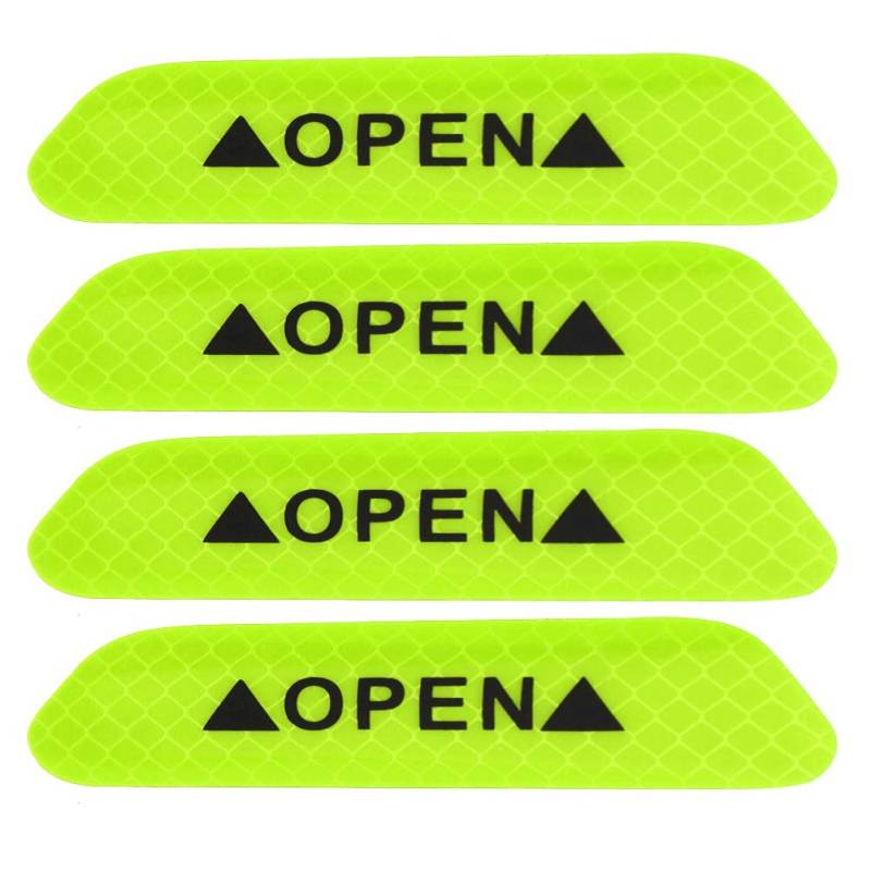 Tyenaza 4Pcs Car Door Open Reflective Stickers, Self Adhesive Car Door Reflective Warning Decal Safety Strip Stickers Sign (Fluorescent Green) von Tyenaza