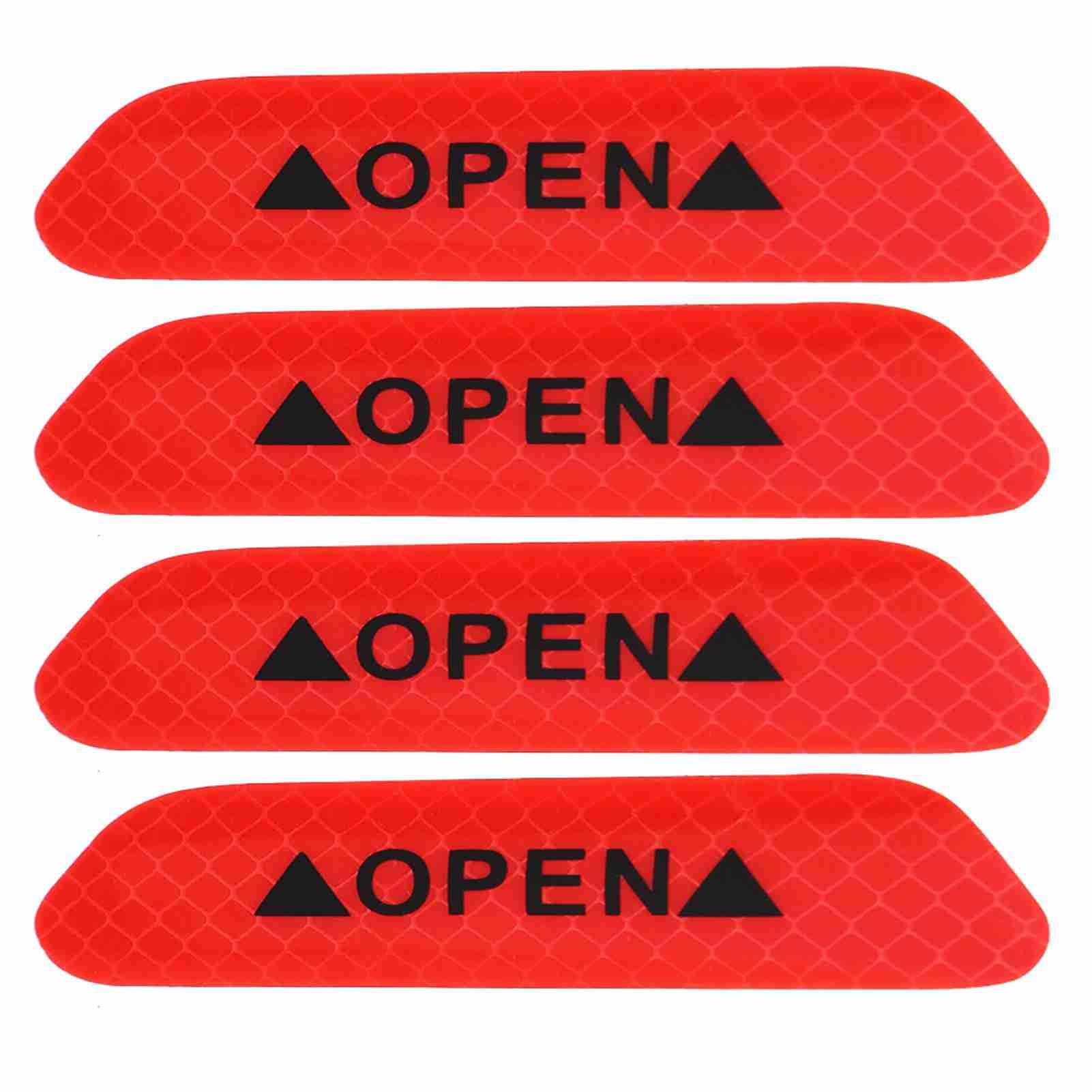 Tyenaza 4Pcs Car Door Open Reflective Stickers, Self Adhesive Car Door Reflective Warning Decal Safety Strip Stickers Sign (Fluorescent Red) von Tyenaza