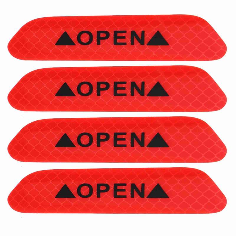 Tyenaza 4Pcs Car Door Open Reflective Stickers, Self Adhesive Car Door Reflective Warning Decal Safety Strip Stickers Sign (Fluorescent Red) von Tyenaza