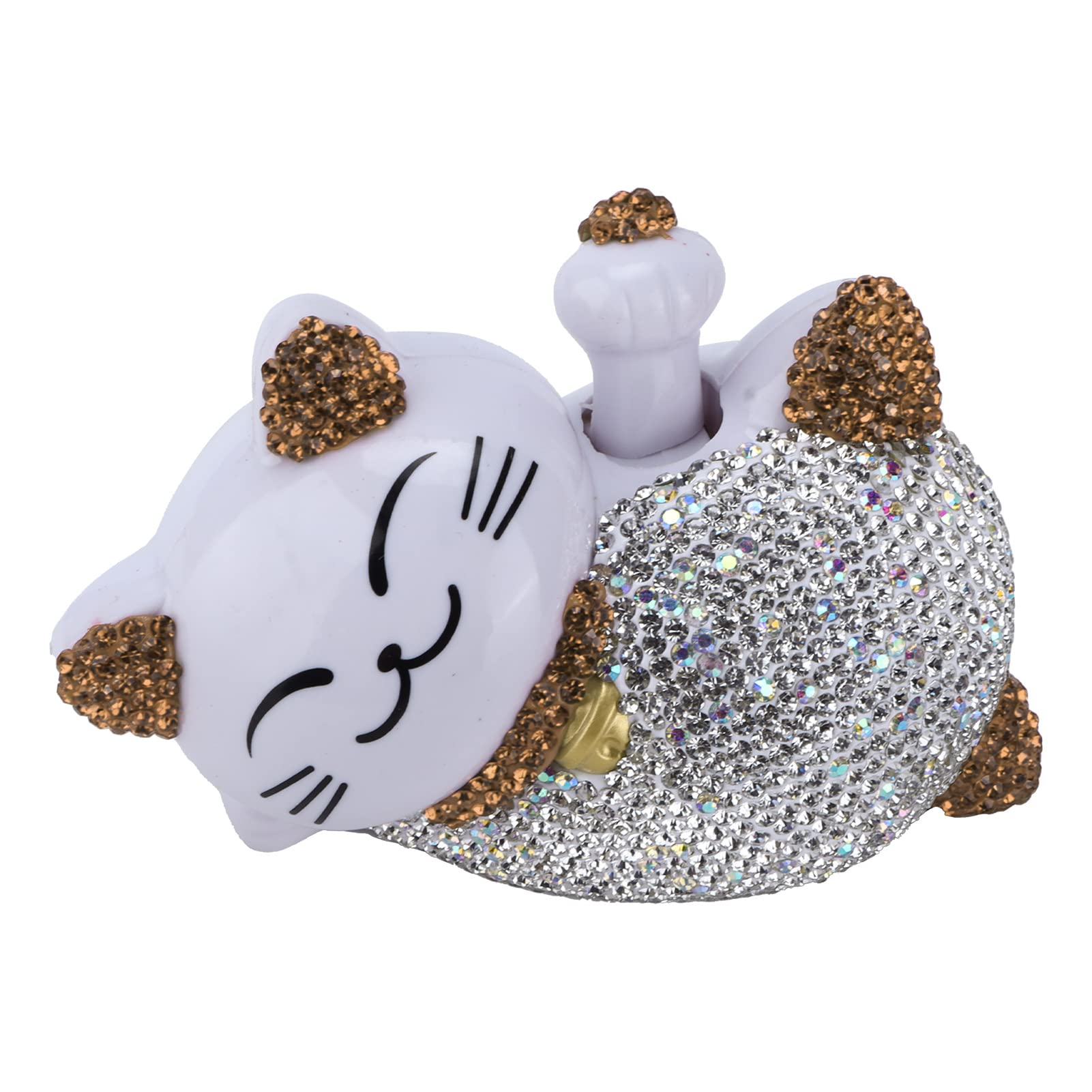 Tyenaza Lucky Cat Auto-Ornament, Fortune Lucky Cat Auto-Innendekoration, glitzernde Strasssteine, universelle Mittelkonsole, Armaturenbrett-Ornament, Figur (Champagne) von Tyenaza