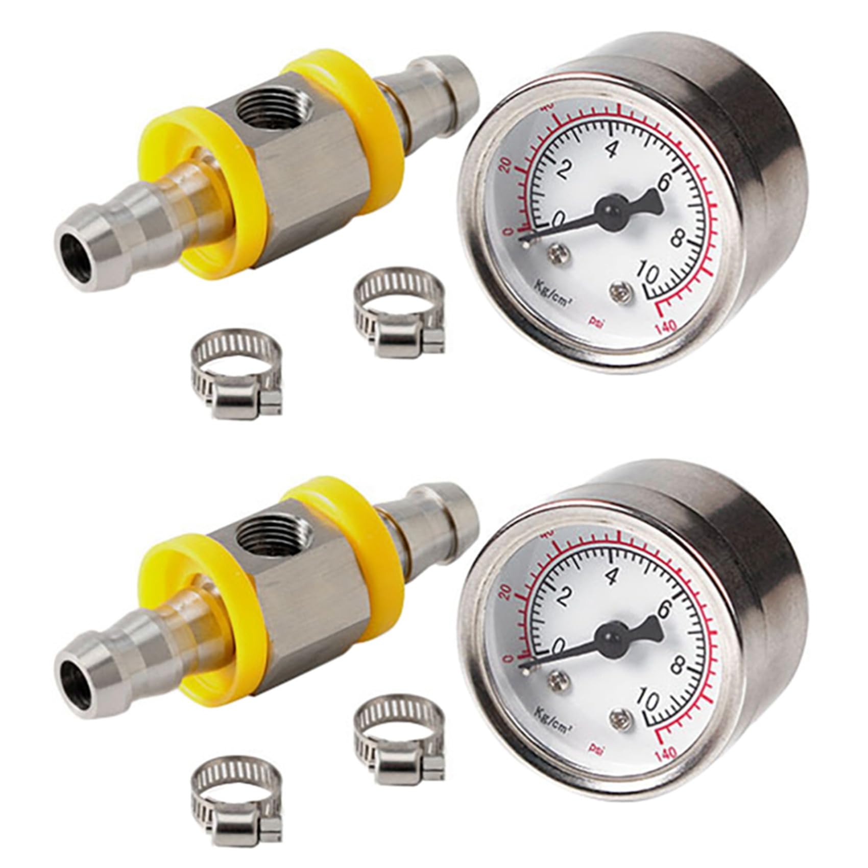 Tynmoel 2X Universelles Kraftstoff Manometer 1/8 NPT (140 Psi) mit 3/8 Kraftstoff Leitung Kraftstoff Druck Messer Sensor T-Fitting Adapter von Tynmoel