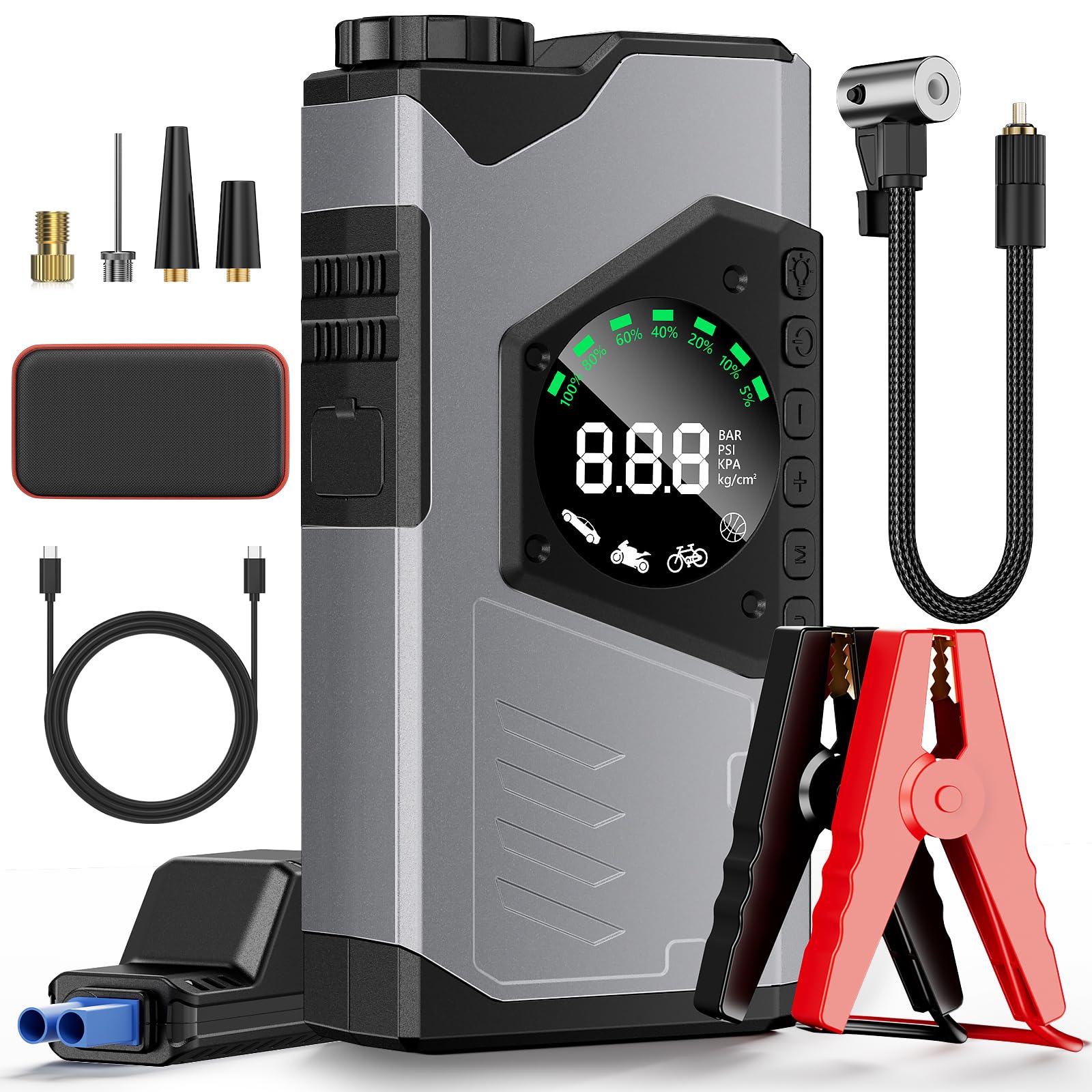 Auto Starthilfe Powerbank 3000A Spitzenstrom, 26800mAh Starthilfe Powerbank mit LCD-Display(Für alle Benzinmotor/8,0L Dieselmotoren), Starthilfegerät mit LED Taschenlampe, K18 Jump Starter von Tyonto