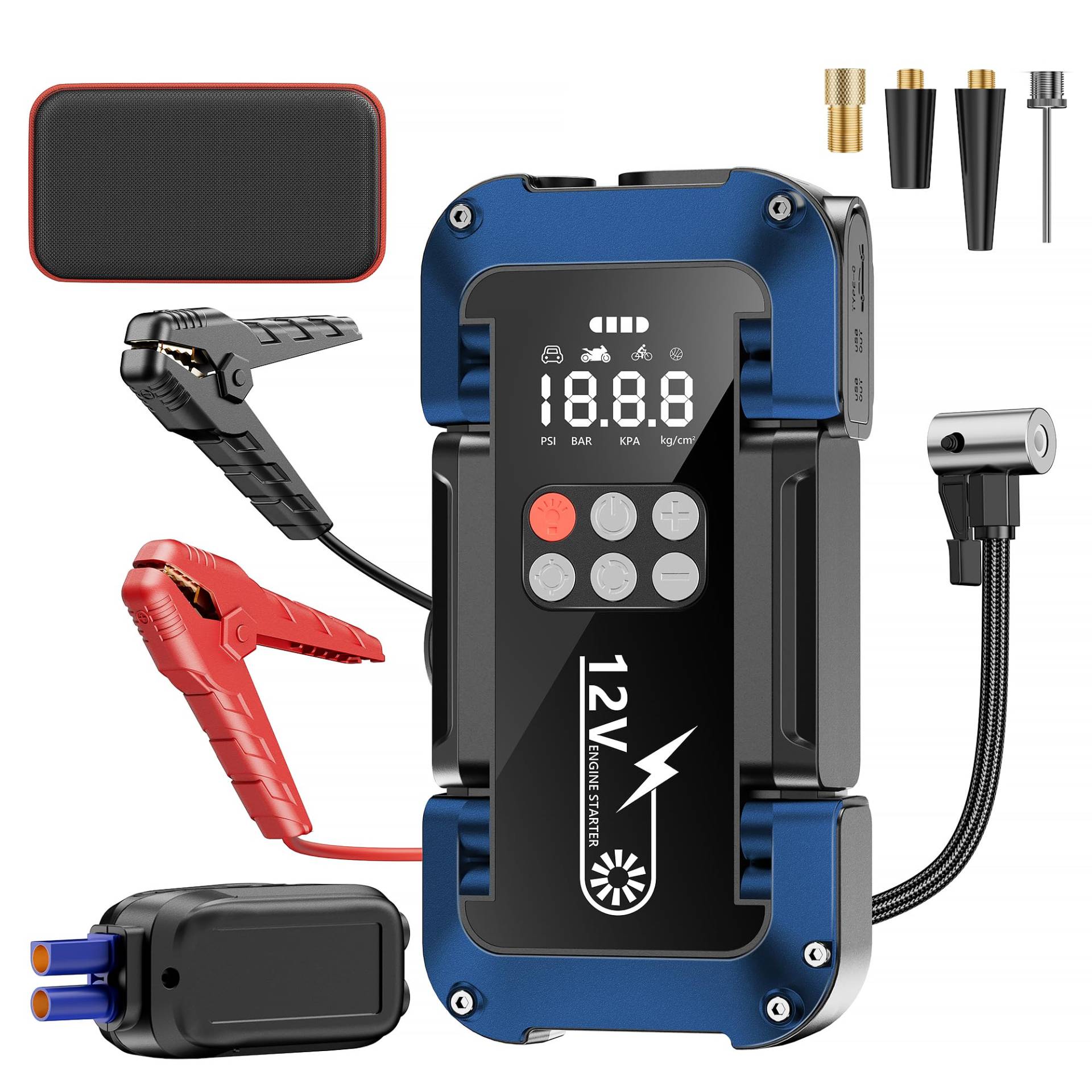 Starthilfe Powerbank mit 150PSI Kompressor, 4000A 12V Car Starthilfe Powerbank für alle Autos oder 8.0L Diesel,26800mAh 4-in-1 Tragbare Starter Powerbank mit 2 LED-Licht, LCD Display von Tyonto