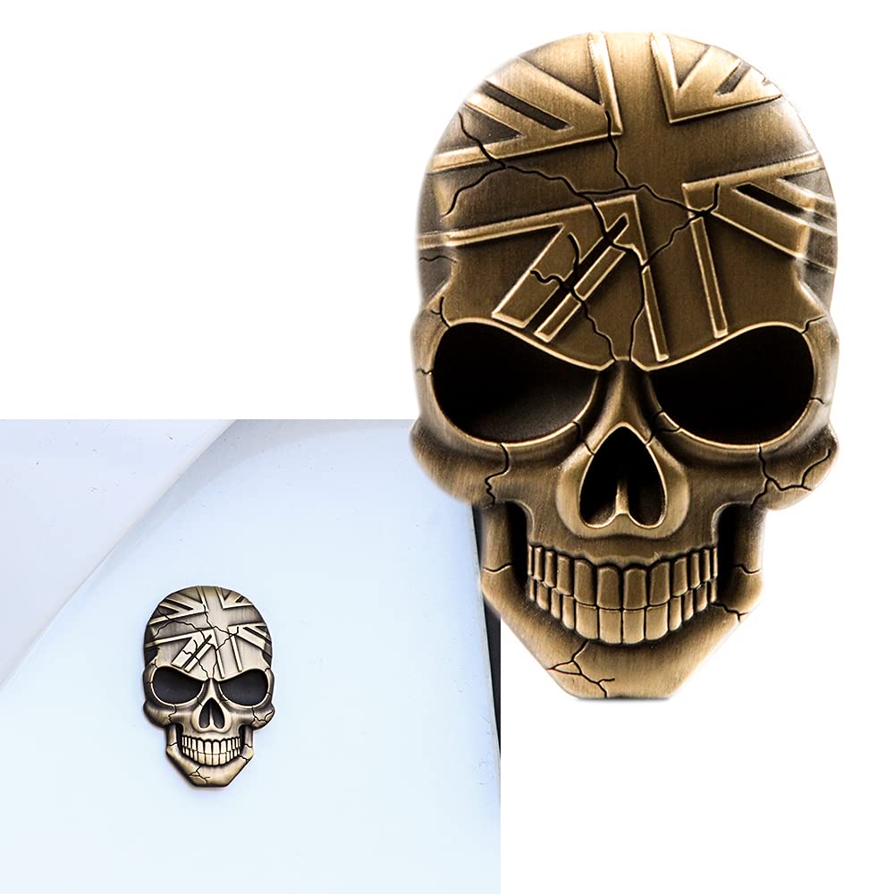 Metall Totenkopf & UK Flagge Auto Aufkleber 3D Schädel Zinklegierung Metall Autoaufkleber Totenkopf Emblem Badge Auto Styling Aufkleber Zubehör für Auto Motorrad (Bronze) von U/N