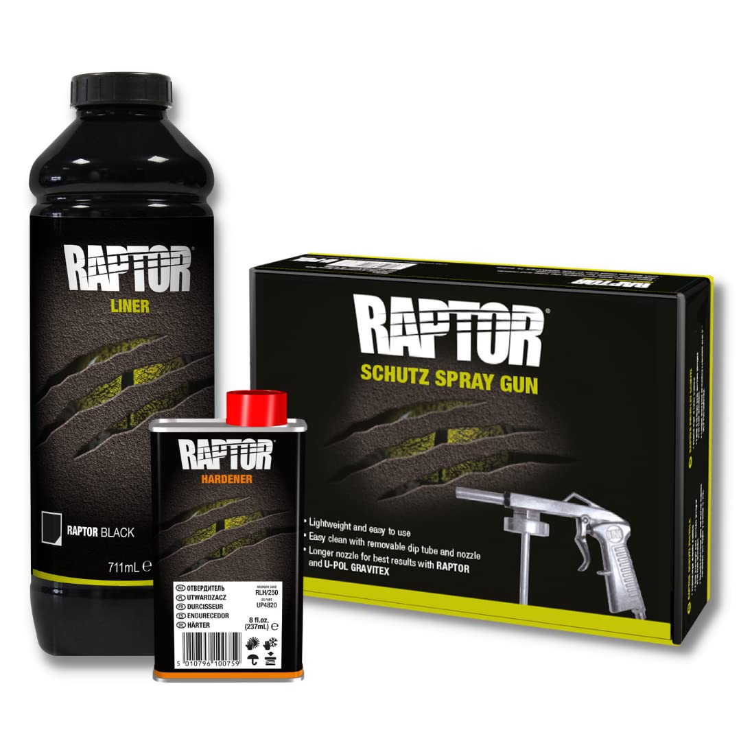 U-POL Raptor Beschichtung, 1 Flaschen-Satz 948 ml inkl. Härter, schwarz mit Raptor Standard UBS Pistole von U-POL