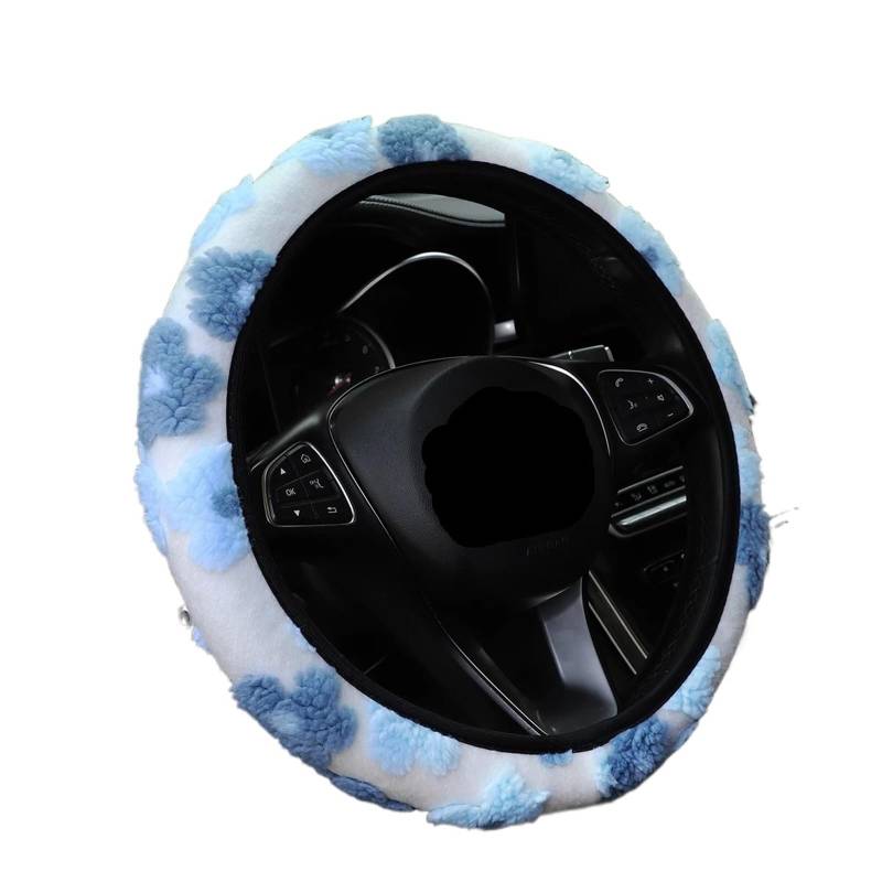 1 Stück Winter Warm Comfort Plüsch Blumen Auto ohne Innenring Lenkradbezug for 14,5-15 Zoll Automobilzubehör Innenausstattung Lenkradbezug Winter(Blue) von UALXPAO